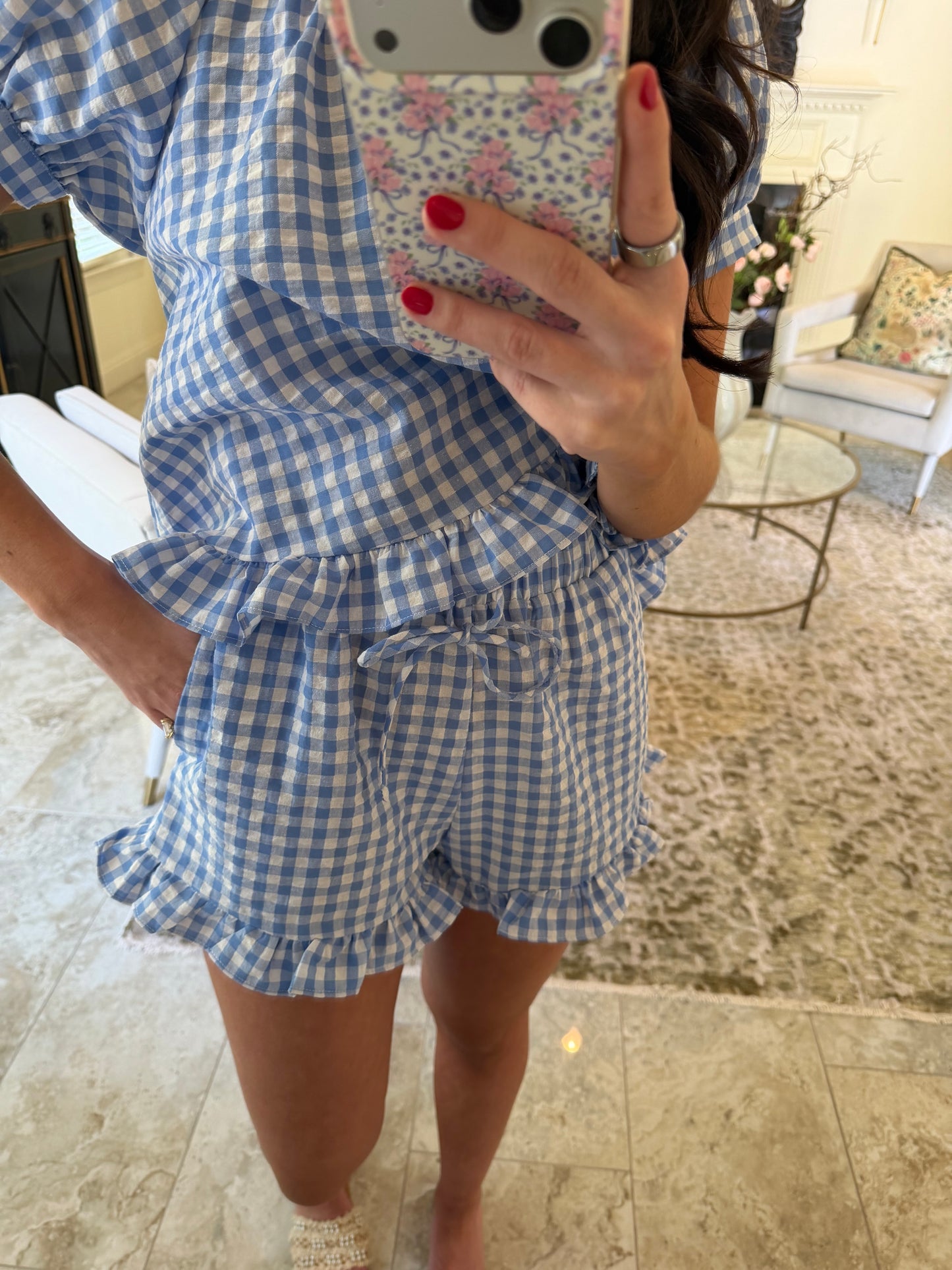 Blue Ruffle Gingham Set