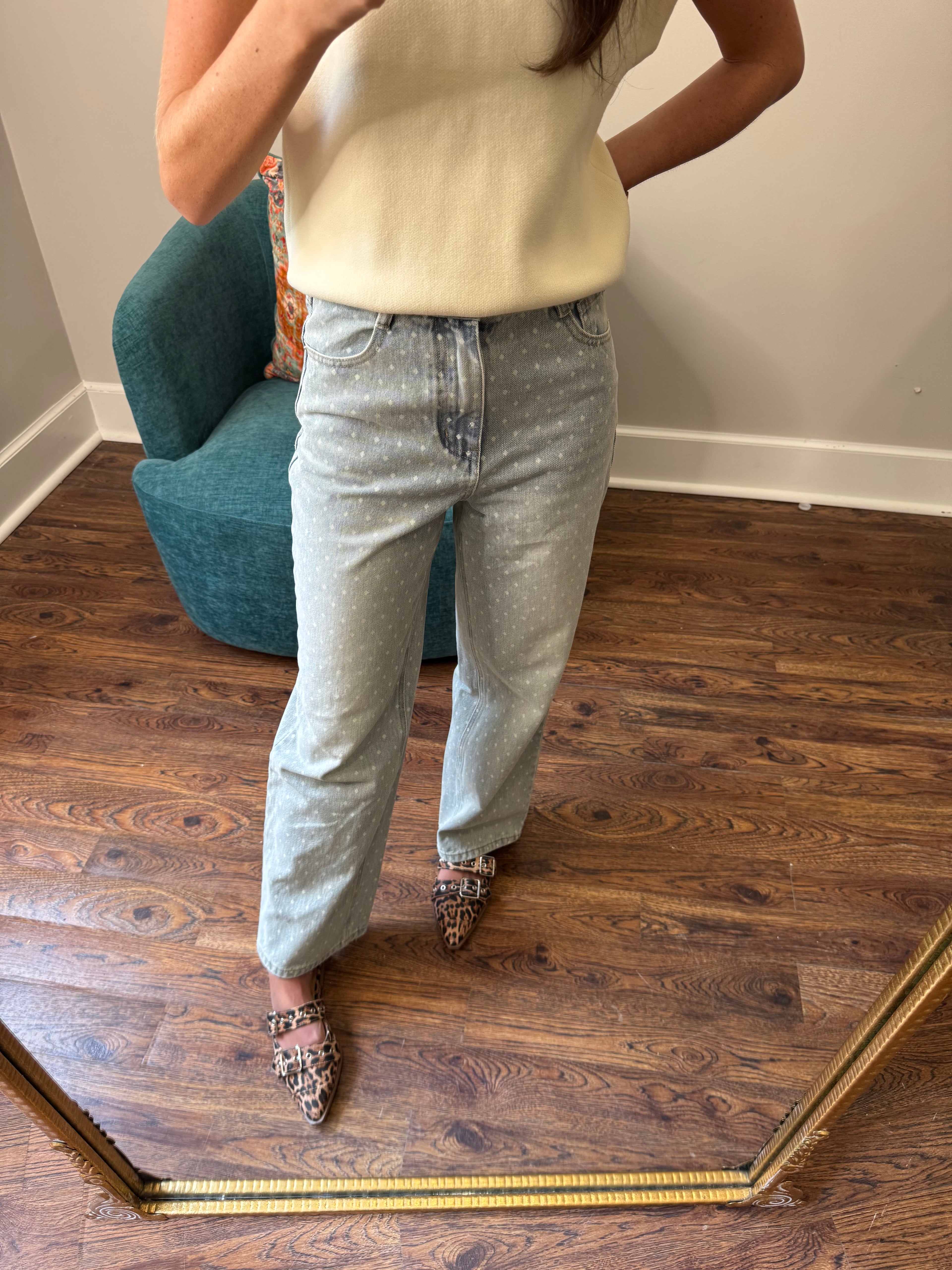 Washed Polkadot Denim Jeans