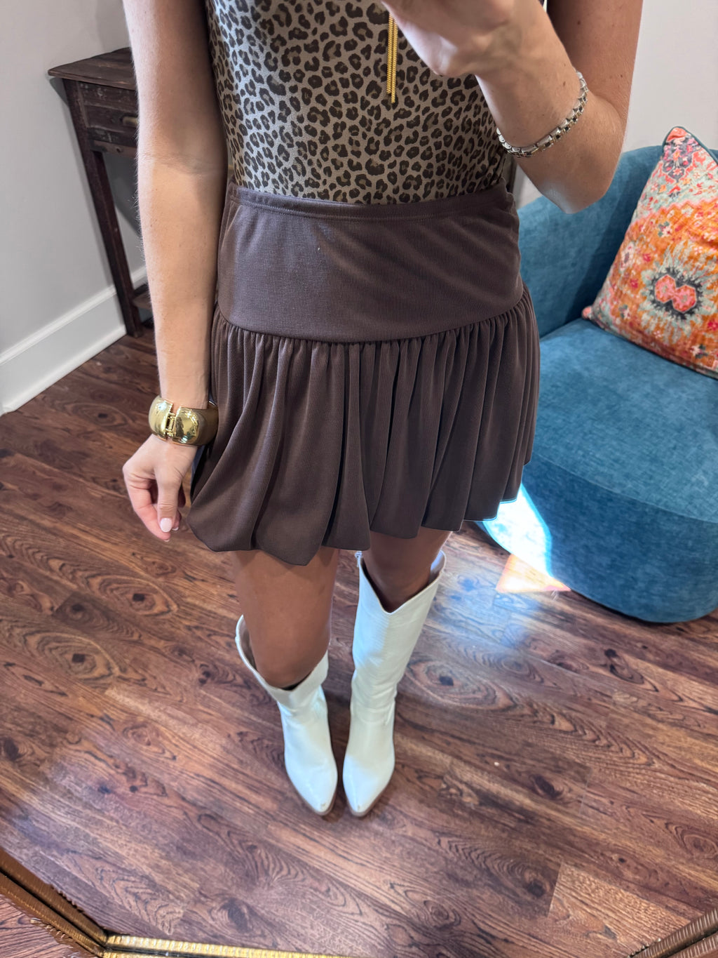 Mocha Ribbed Bubble Skirt