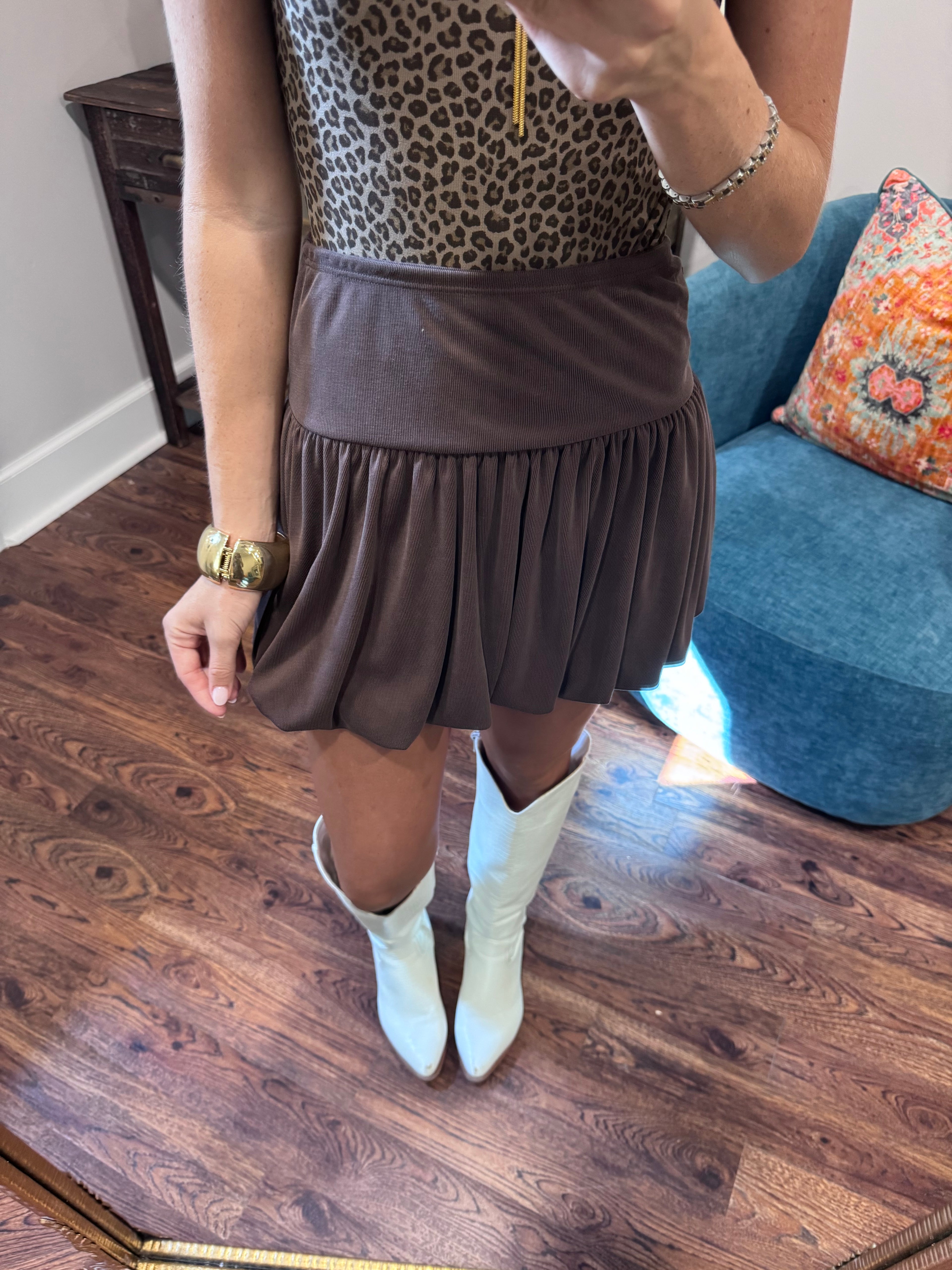 Mocha Ribbed Bubble Skirt