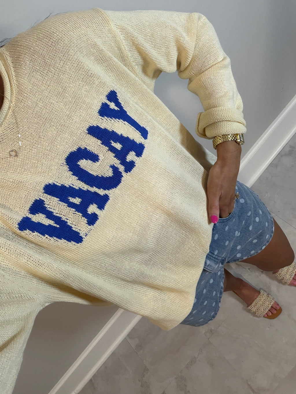 Polka Dot Denim Shorts