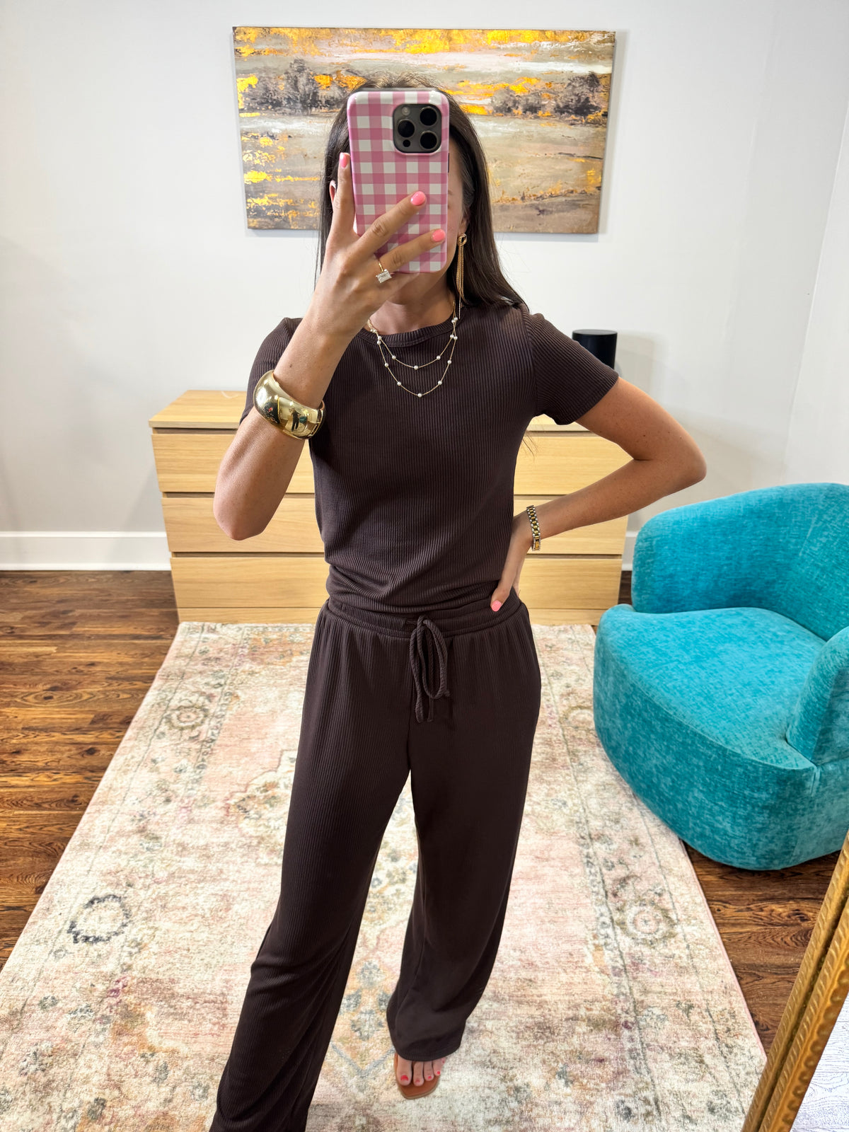 Brown Ribbed Set