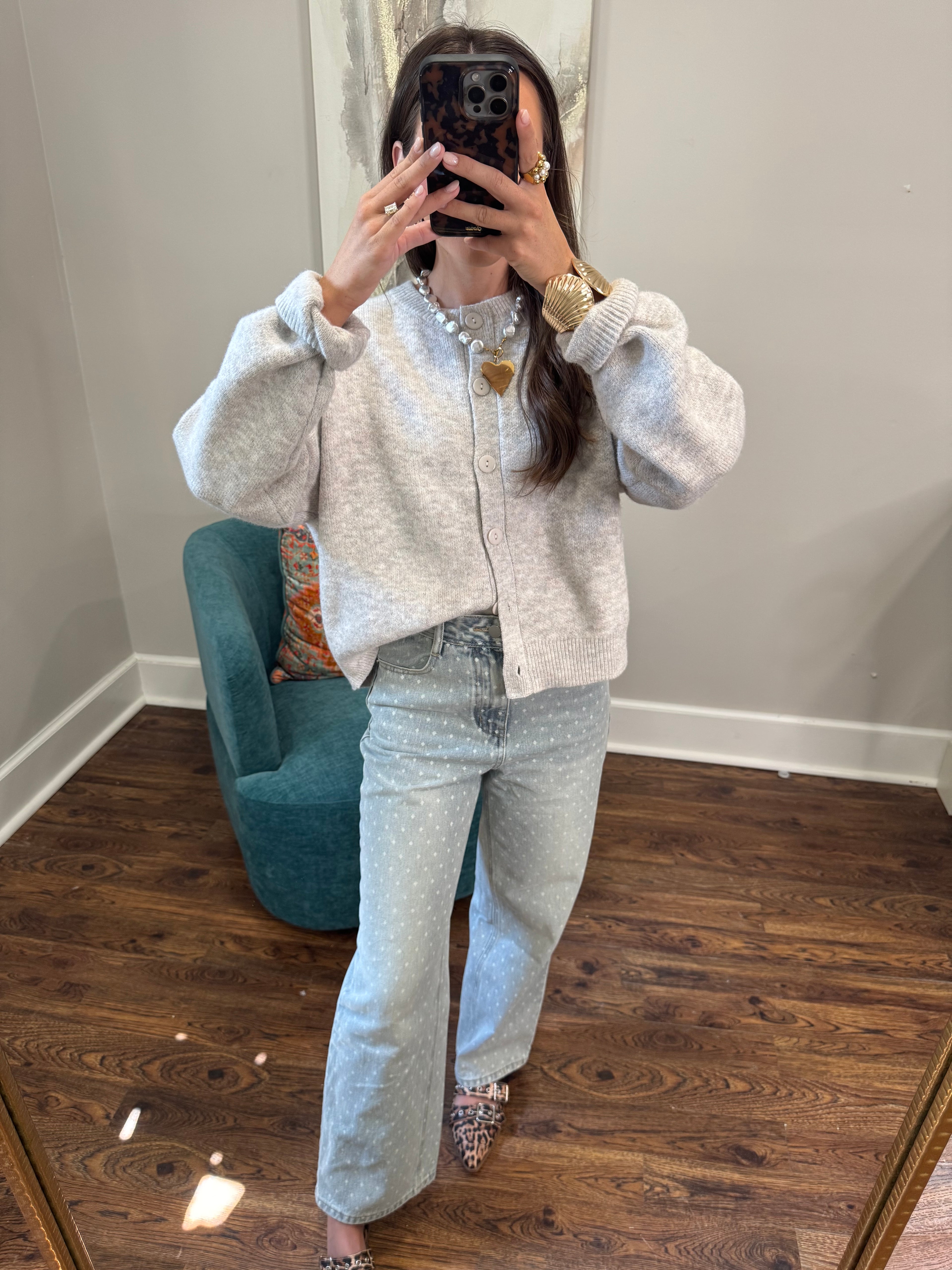 Washed Polkadot Denim Jeans