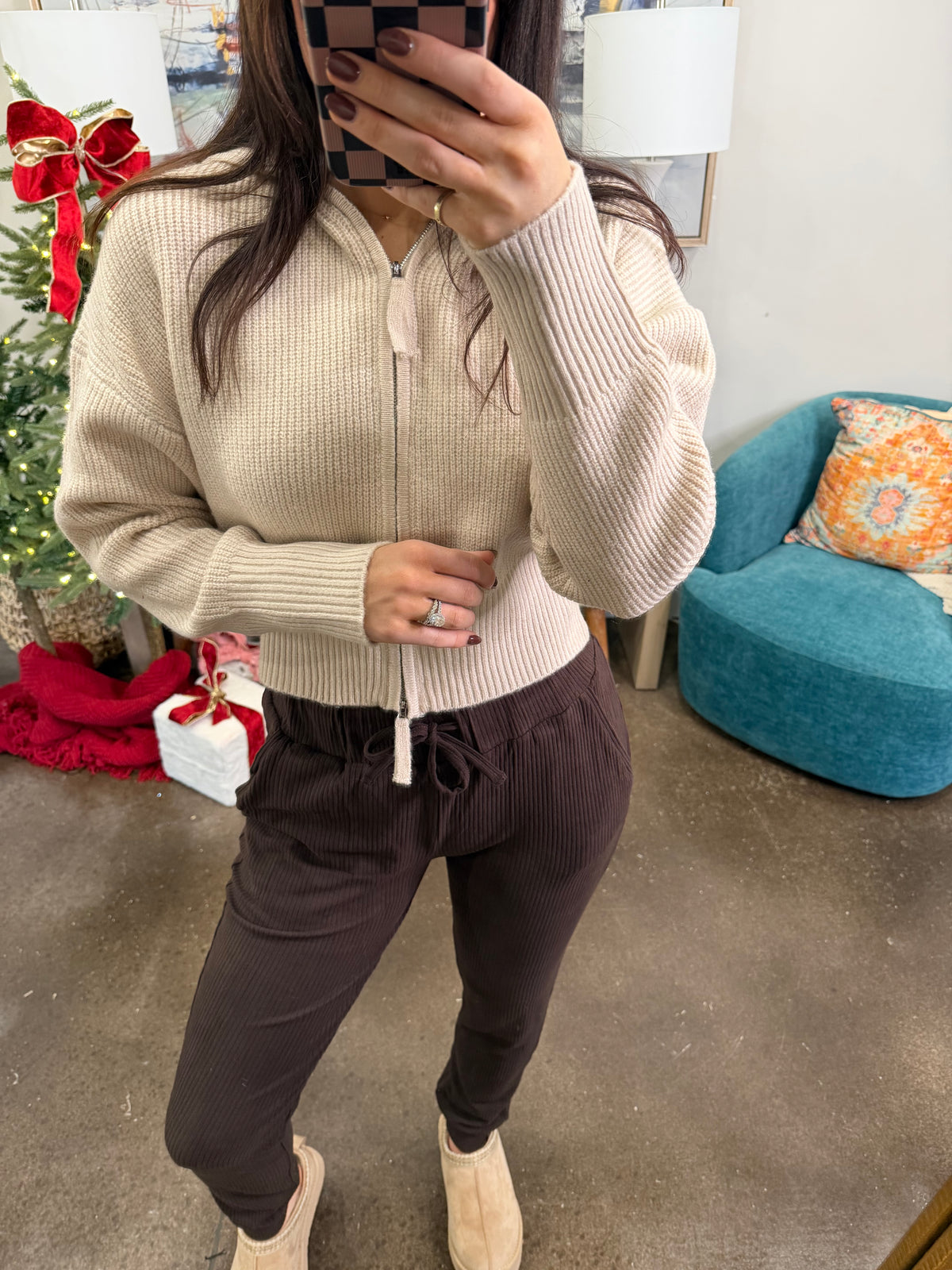 Brown Ribbed Joggers