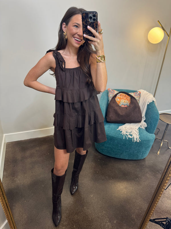 Mocha Ruffle Babydoll Dress