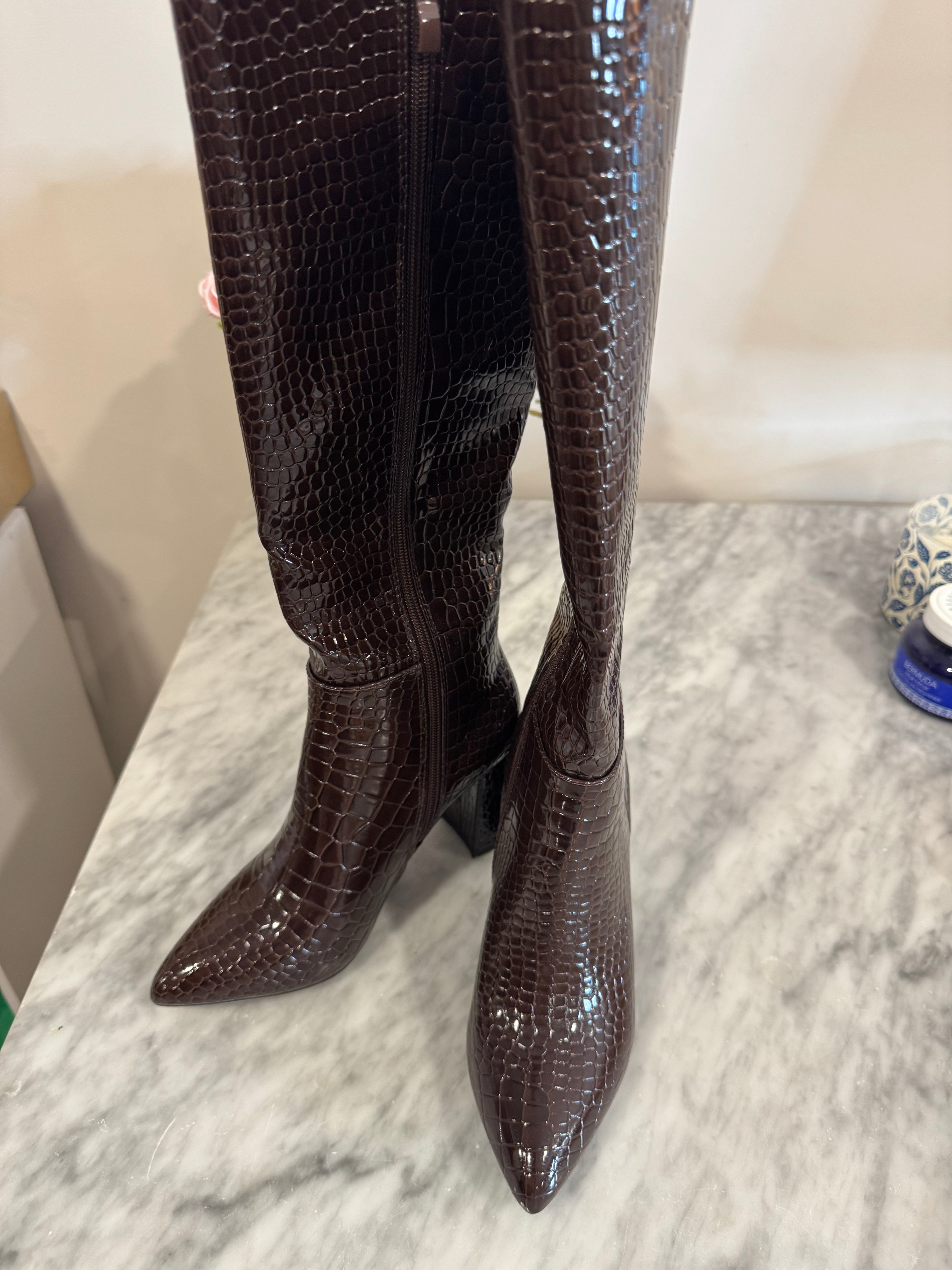 Brown Crocodile Tall Boots