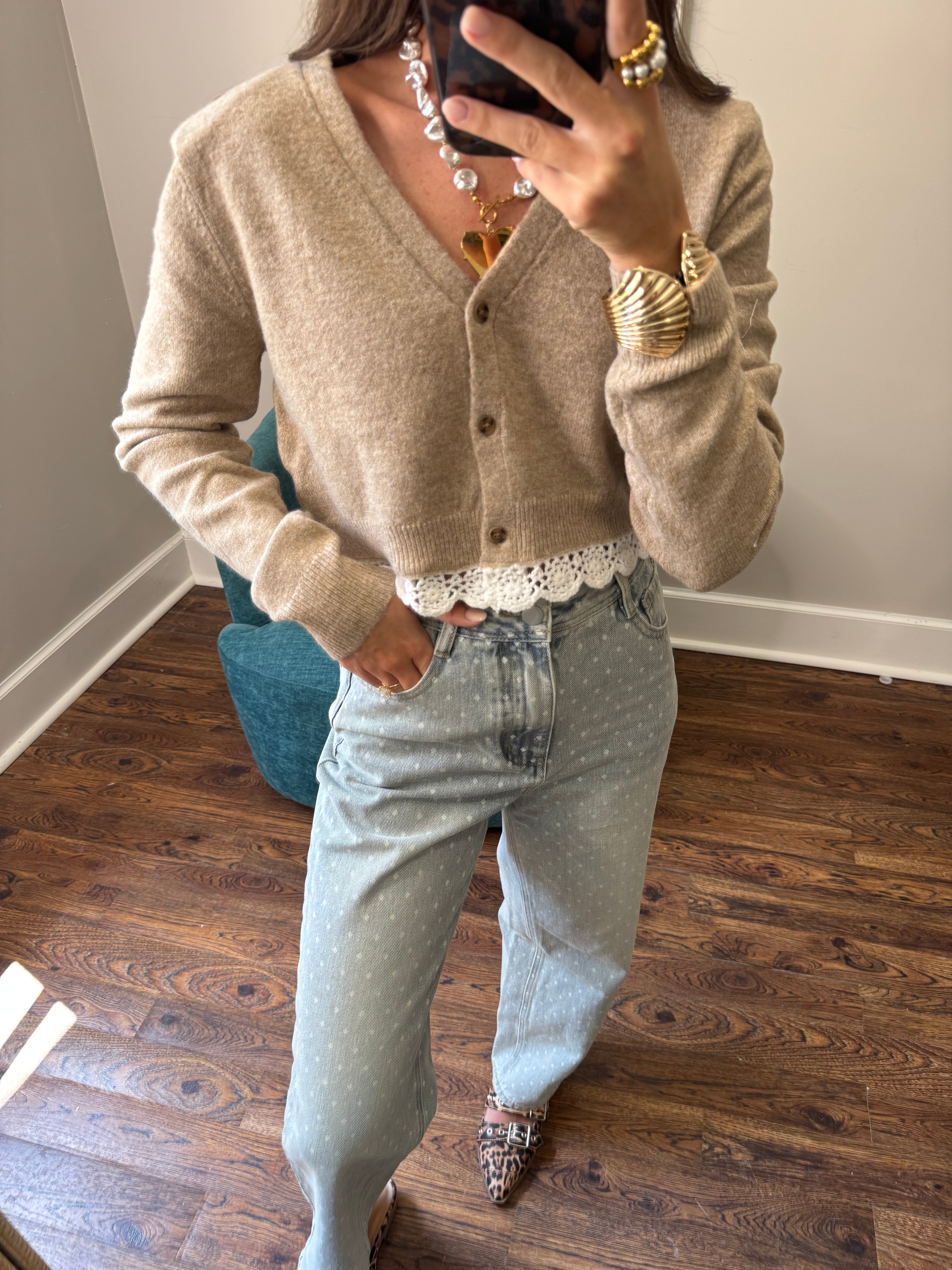 Washed Polkadot Denim Jeans