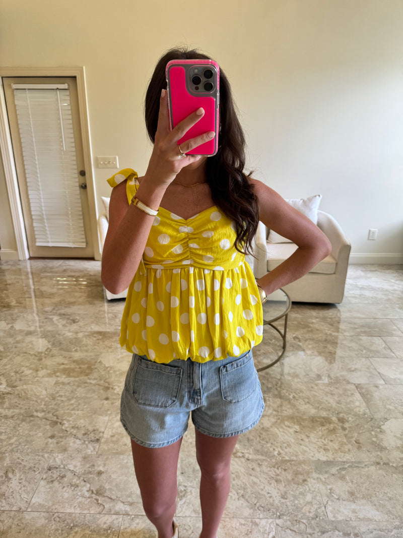 Yellow Bubble Polka Dot Top