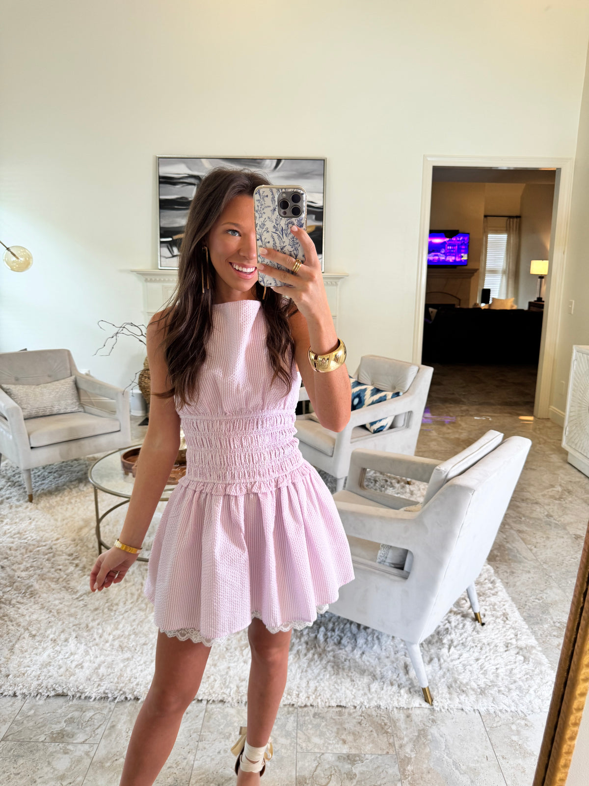 Pink Gingham Lace Dress