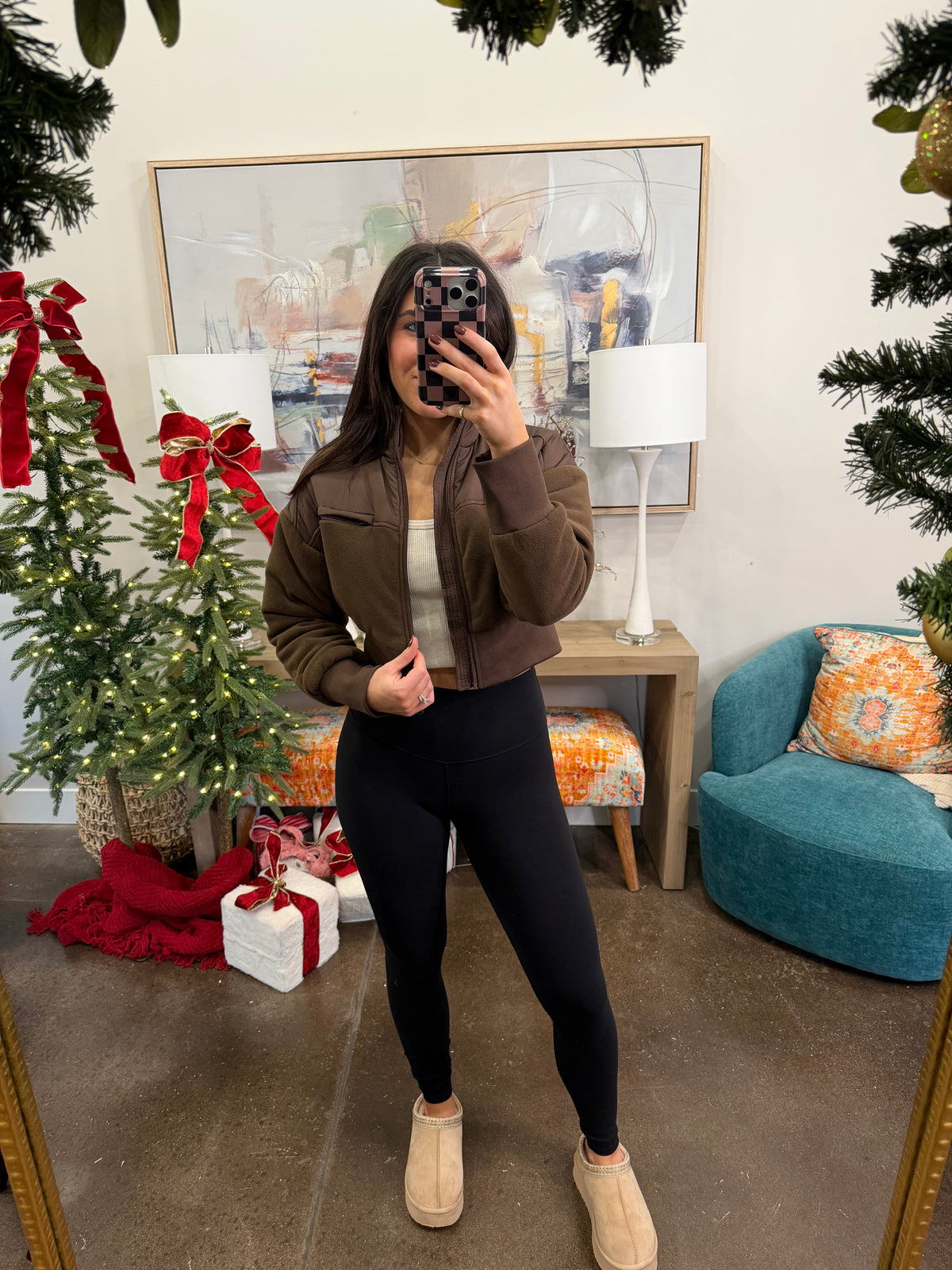 Brown Cropped Puffer Jacket