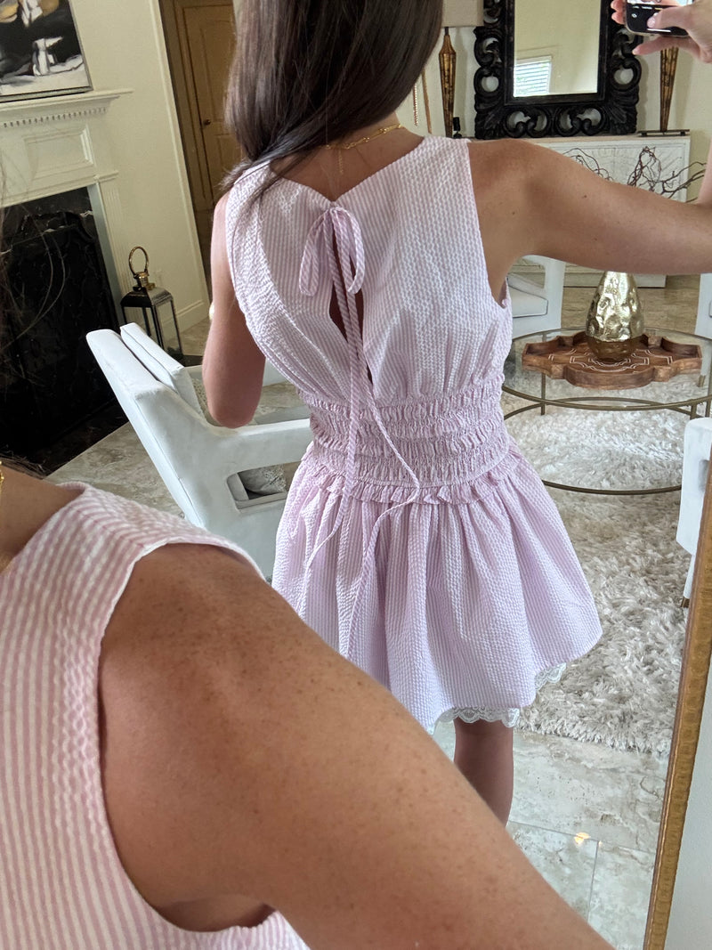 Pink Gingham Lace Dress