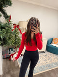 Red Cropped Long Sleeve Top