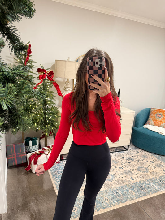 Red Cropped Long Sleeve Top