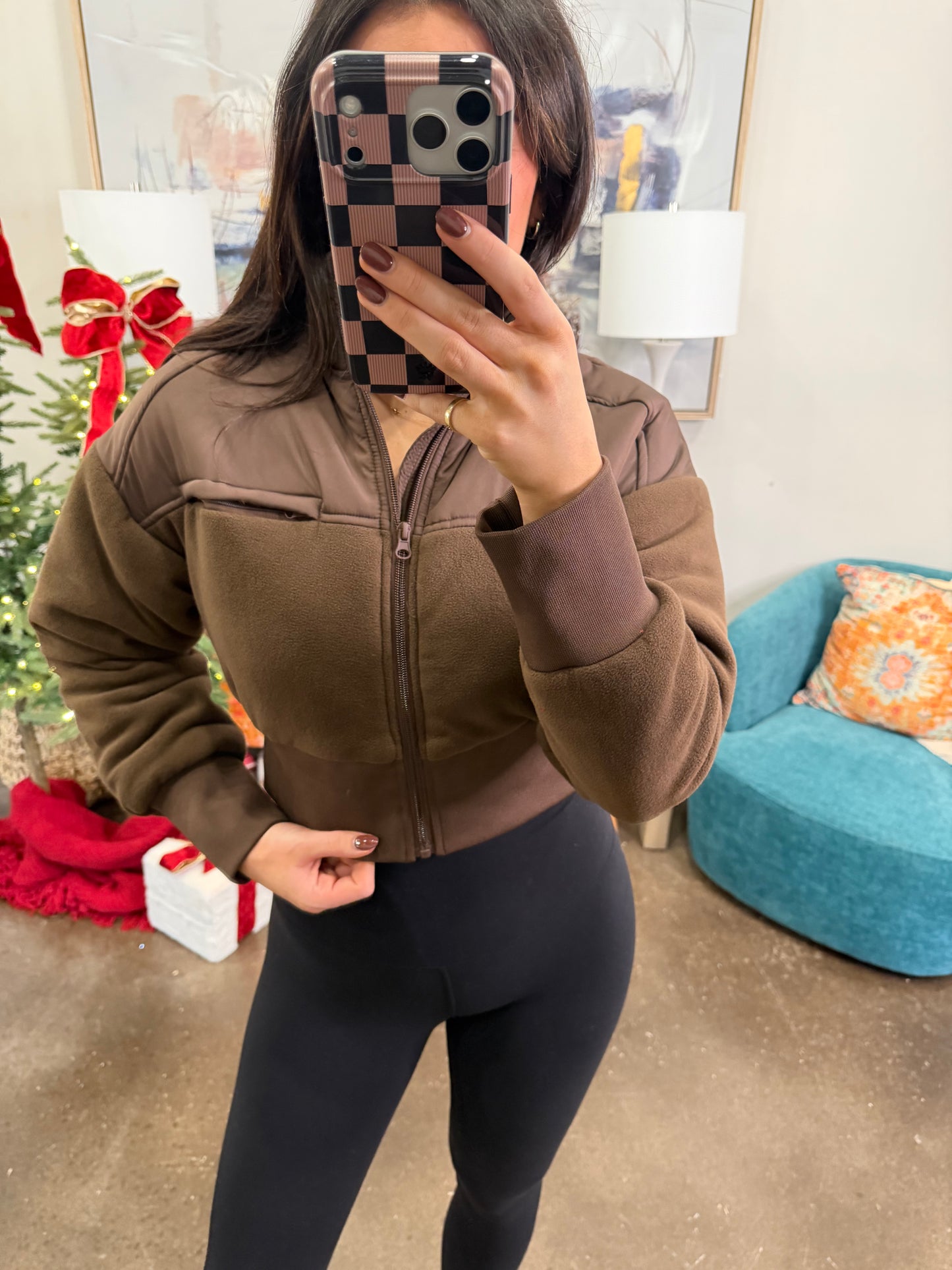Brown Cropped Puffer Jacket