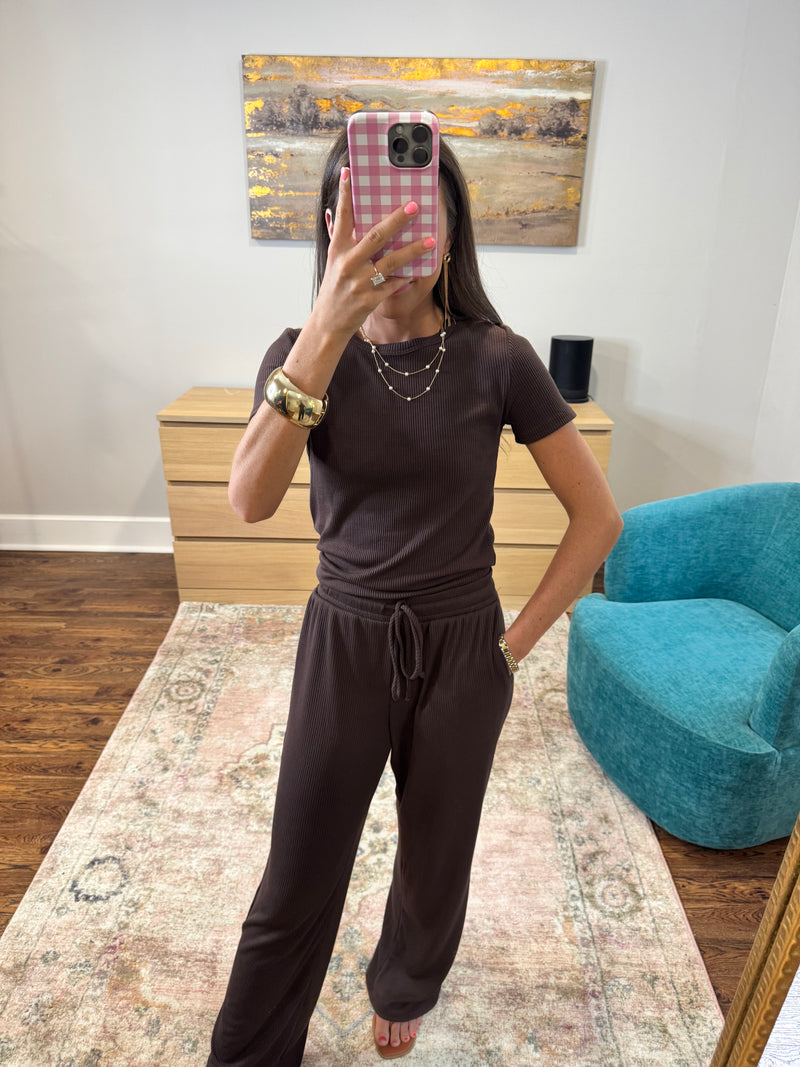 Brown Ribbed Set