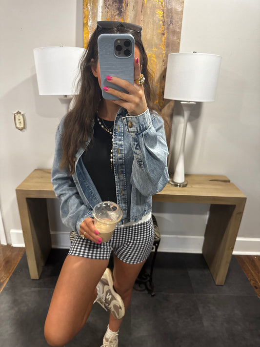 Black Gingham Biker Shorts