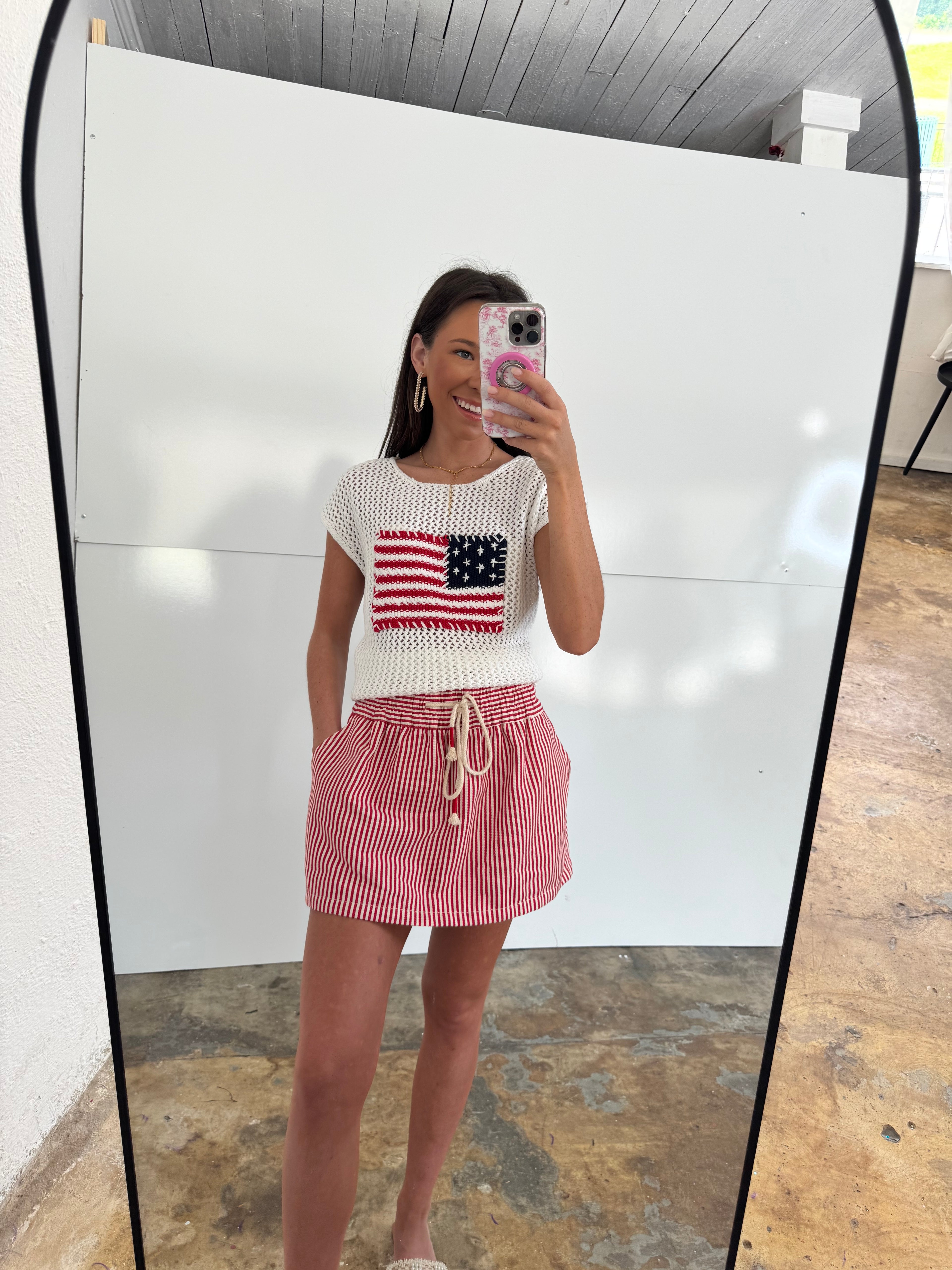 Red & White Striped Skort