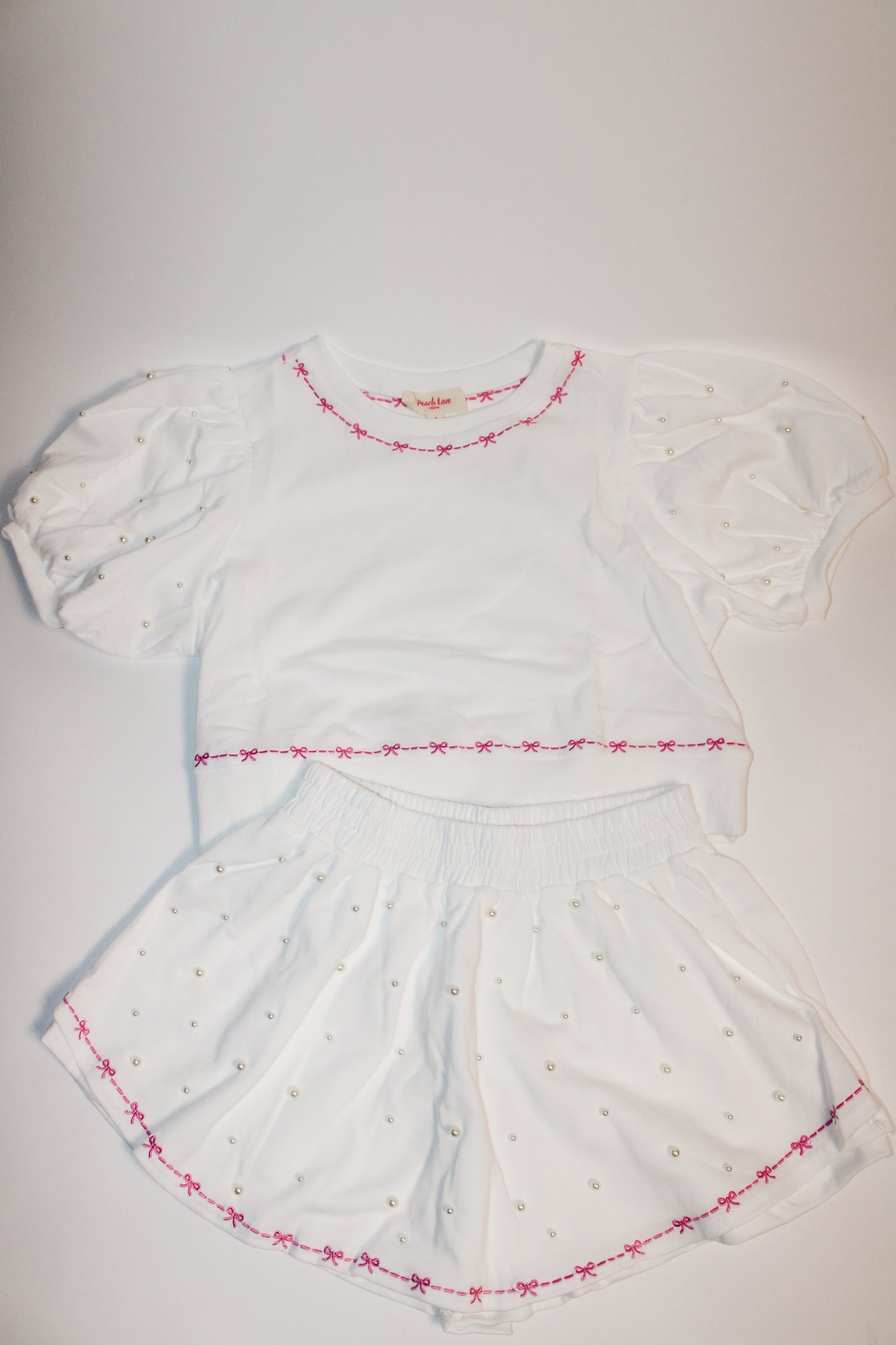 White Pearl Bow Embroidered Skort Set Restock!!