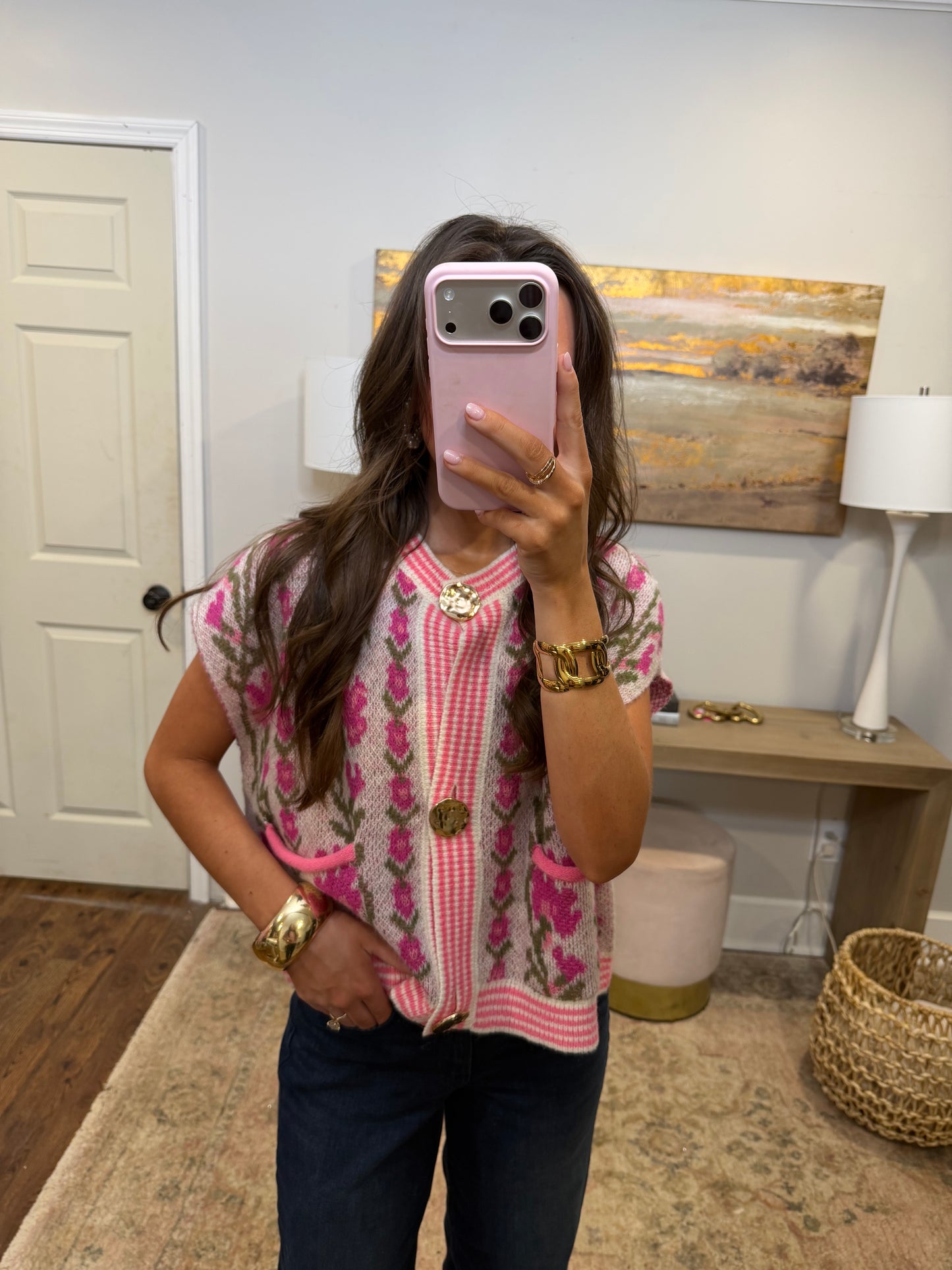 Pink Button Sweater
