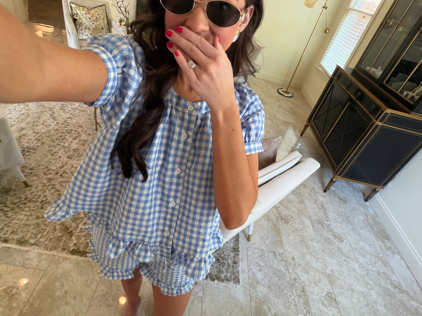 Blue Ruffle Gingham Set