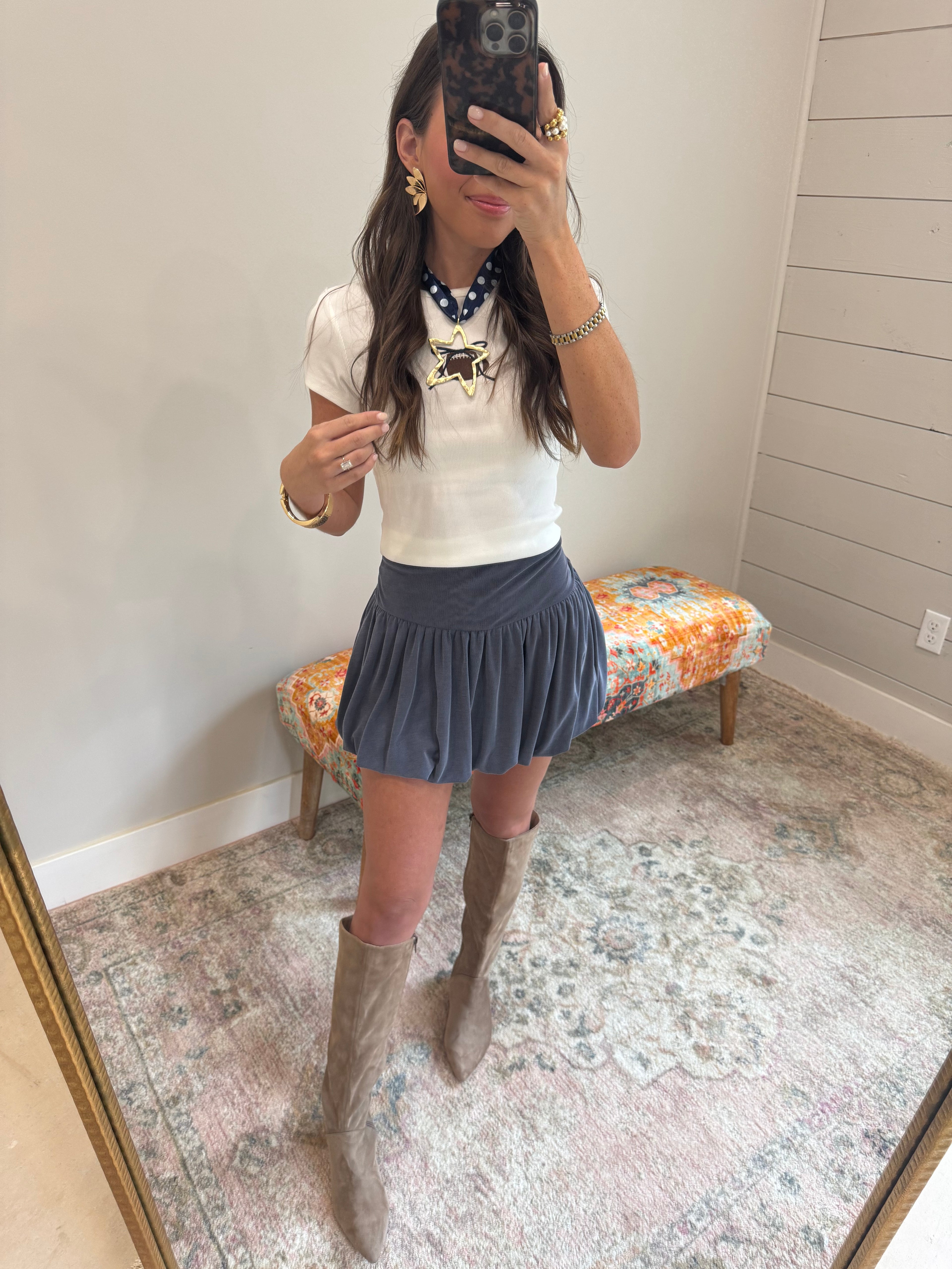 Blue Ribbed Bubble Skirt