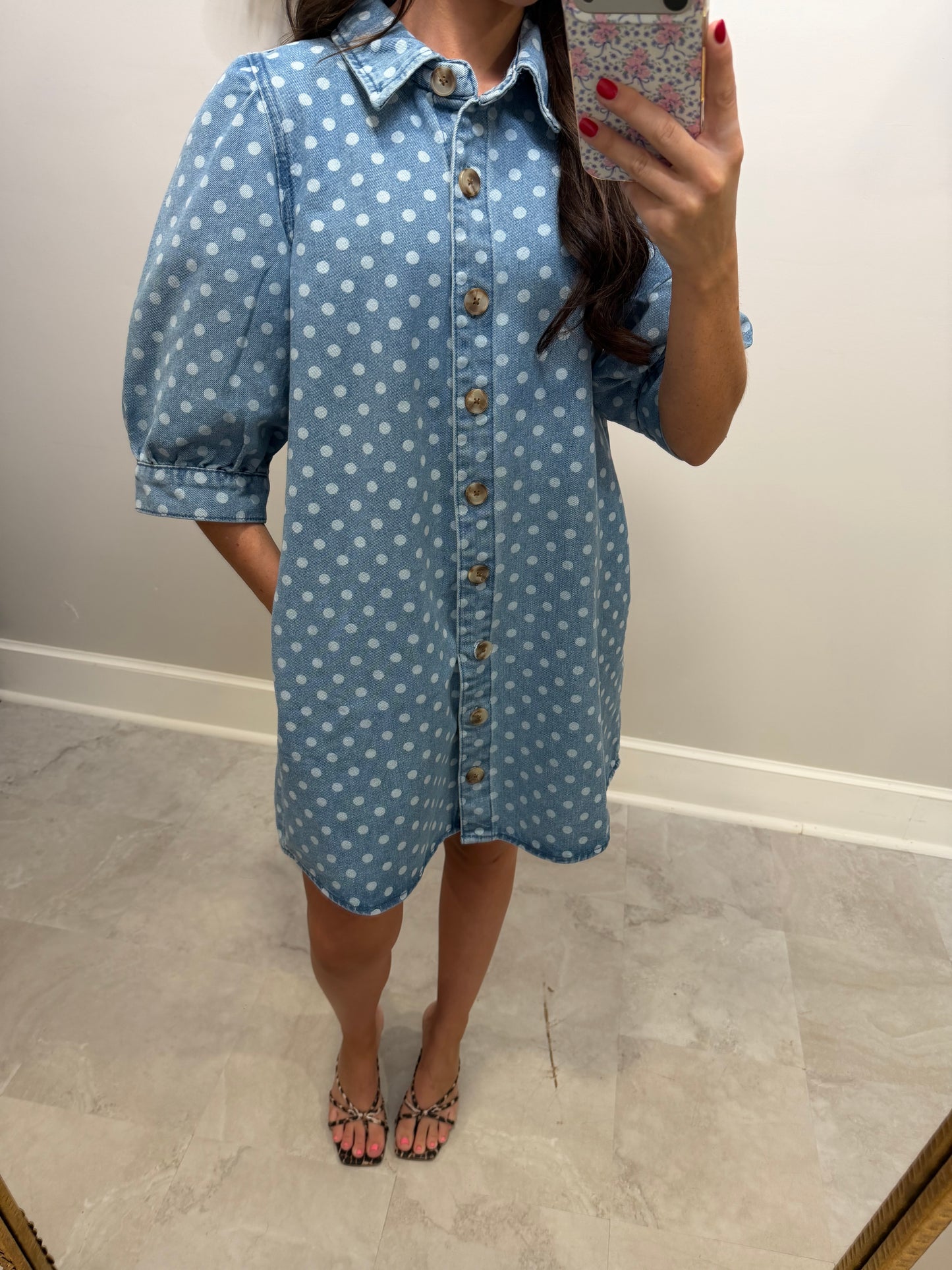 Polka Dot Denim Dress