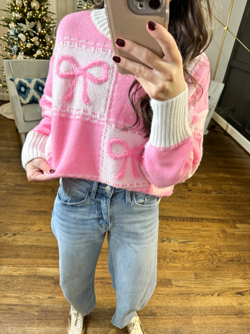 Pink Bow Block Sweater