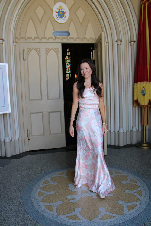 Pink Strapless Floral Dress