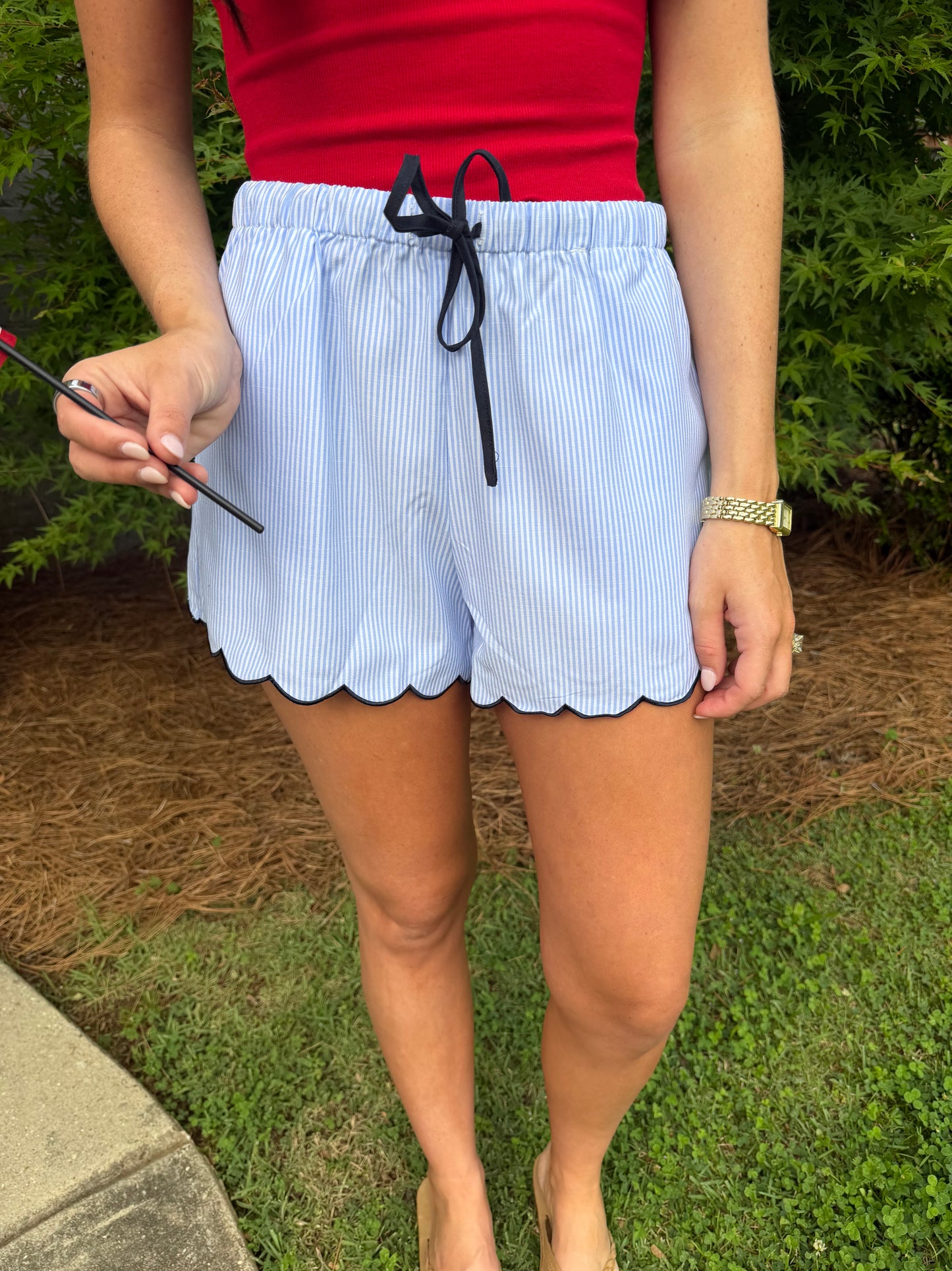 Blue Scallop Striped Shorts