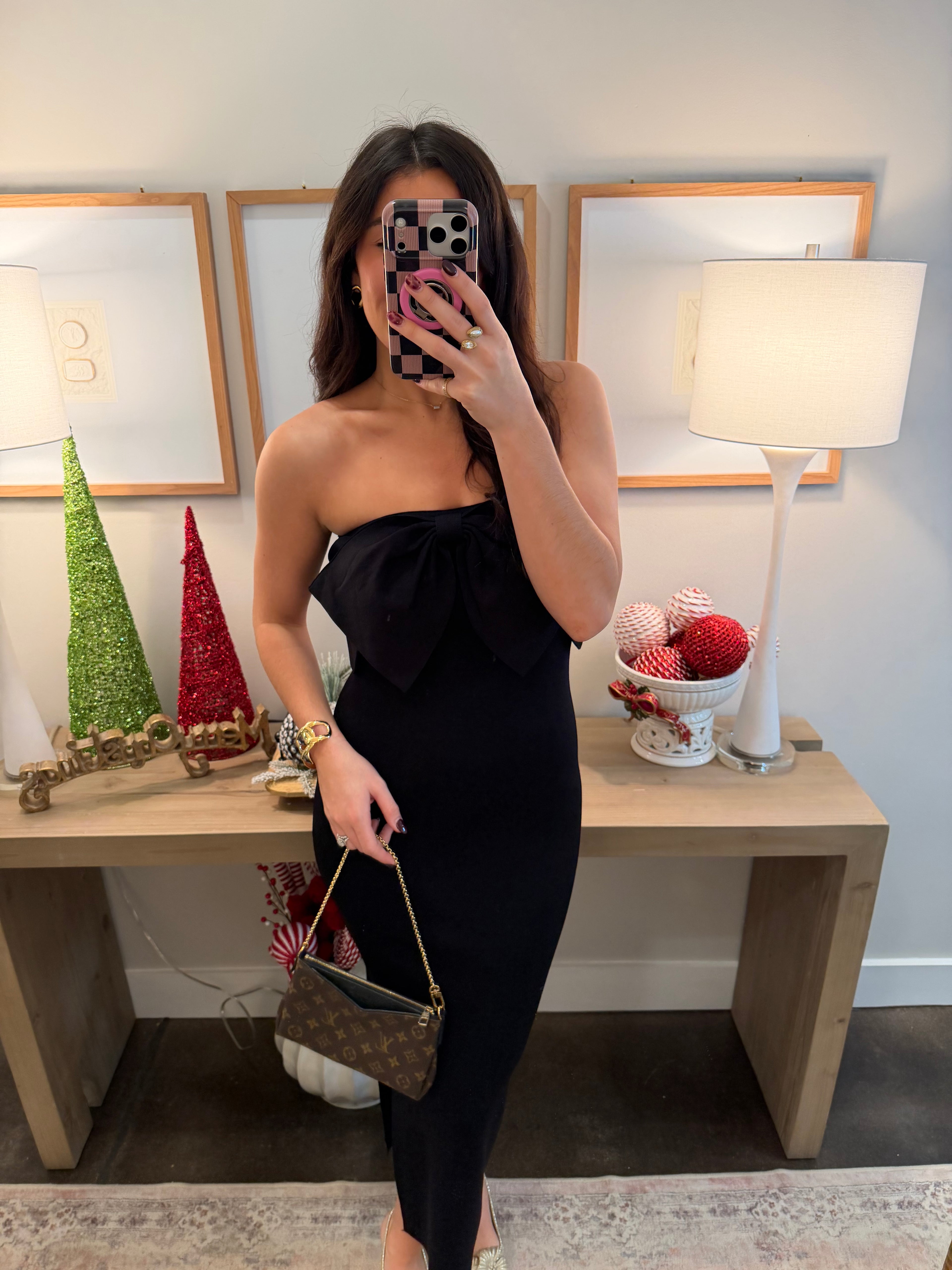 Black Bow Tie Midi Dress