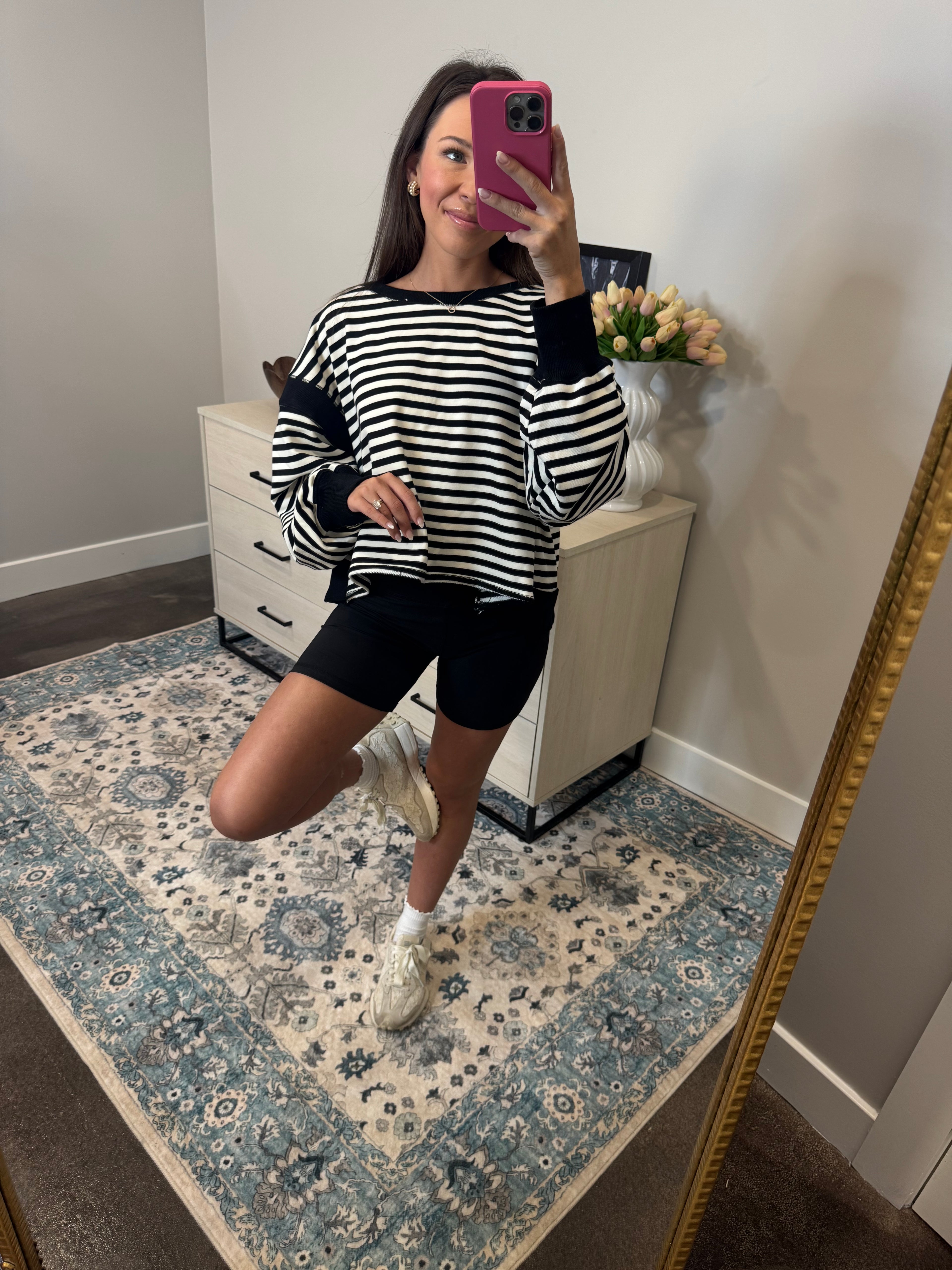 Karen Black & White Striped Top