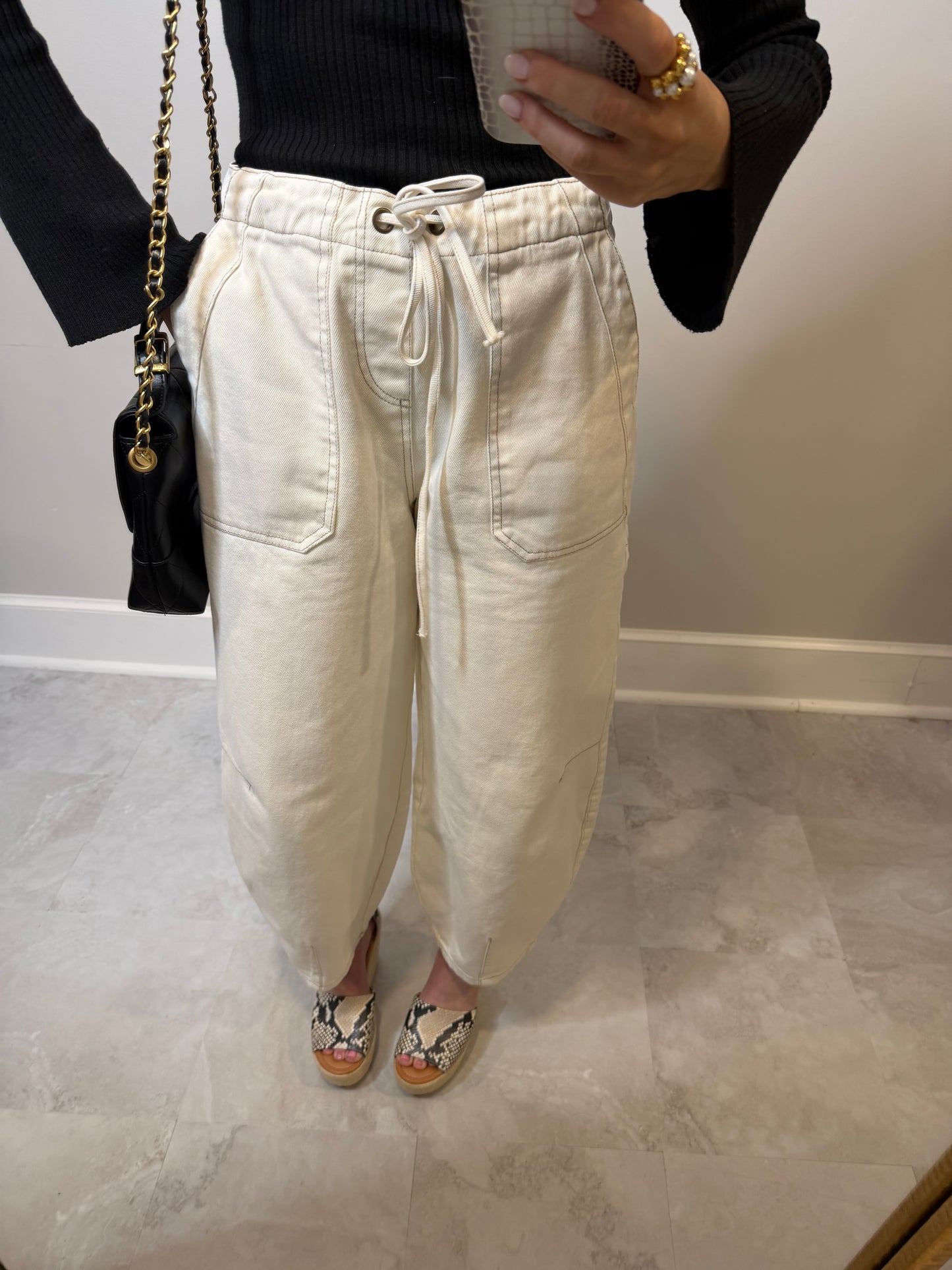 White Denim Barrel Jeans