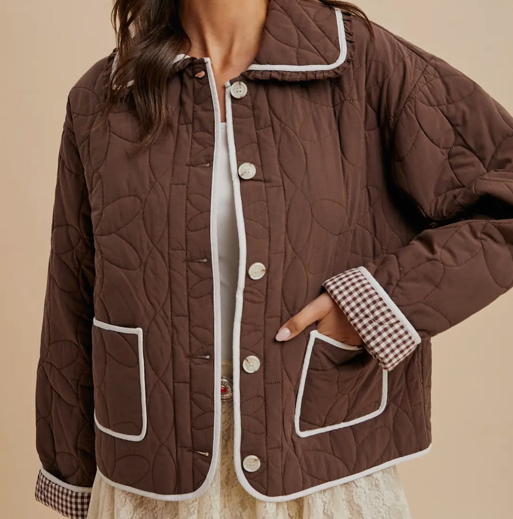 Floral Quilted Collard Jacket