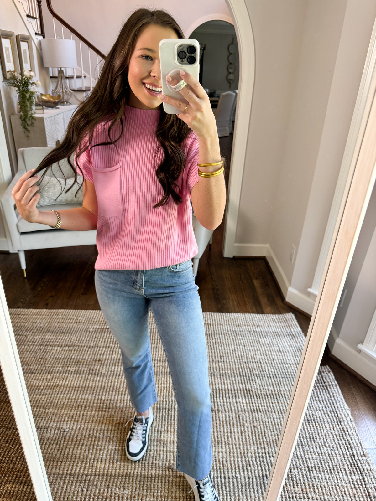 Pink Ribbed Sweater Top