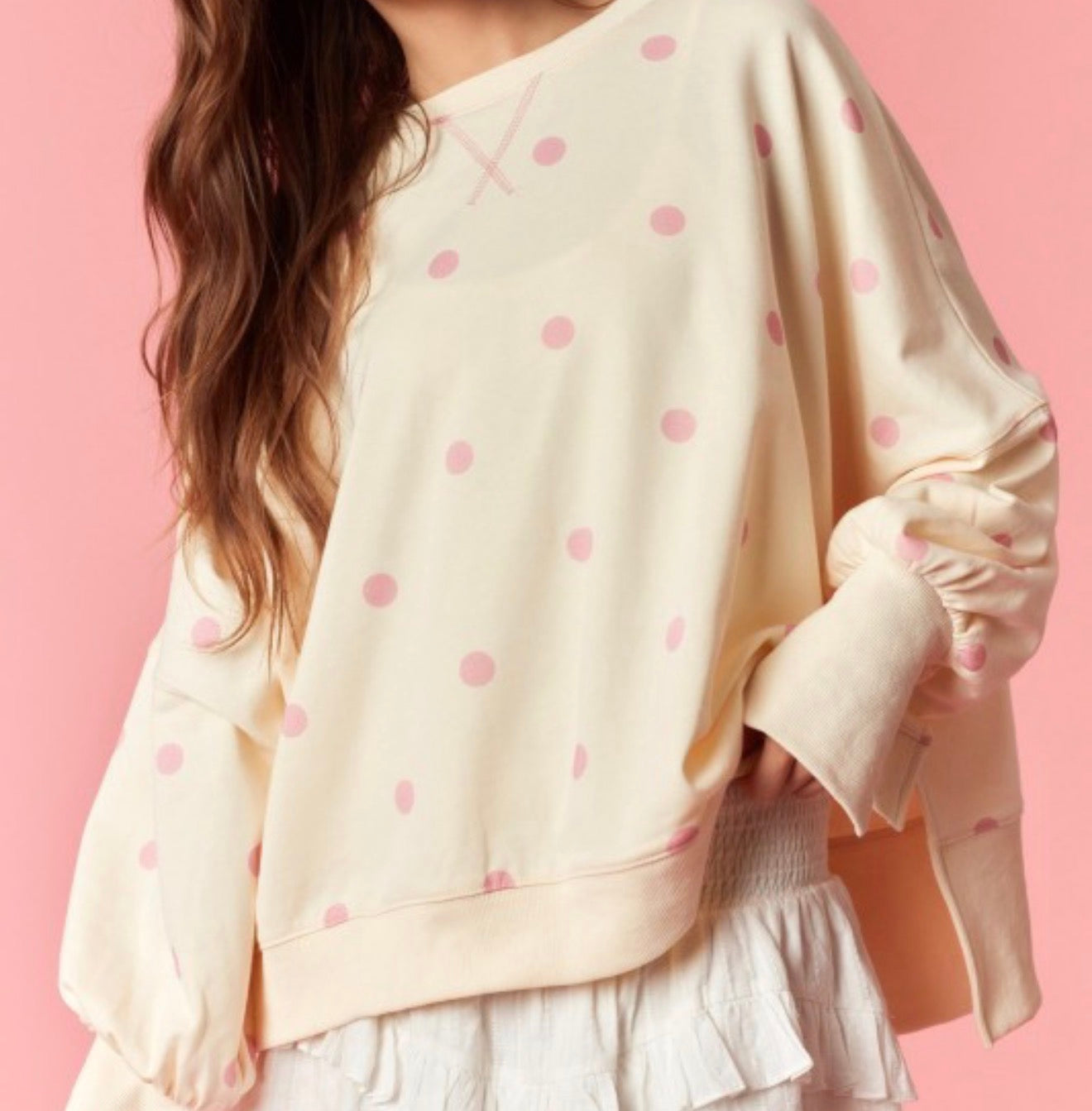Ivory Pink Polka Dot Sweater