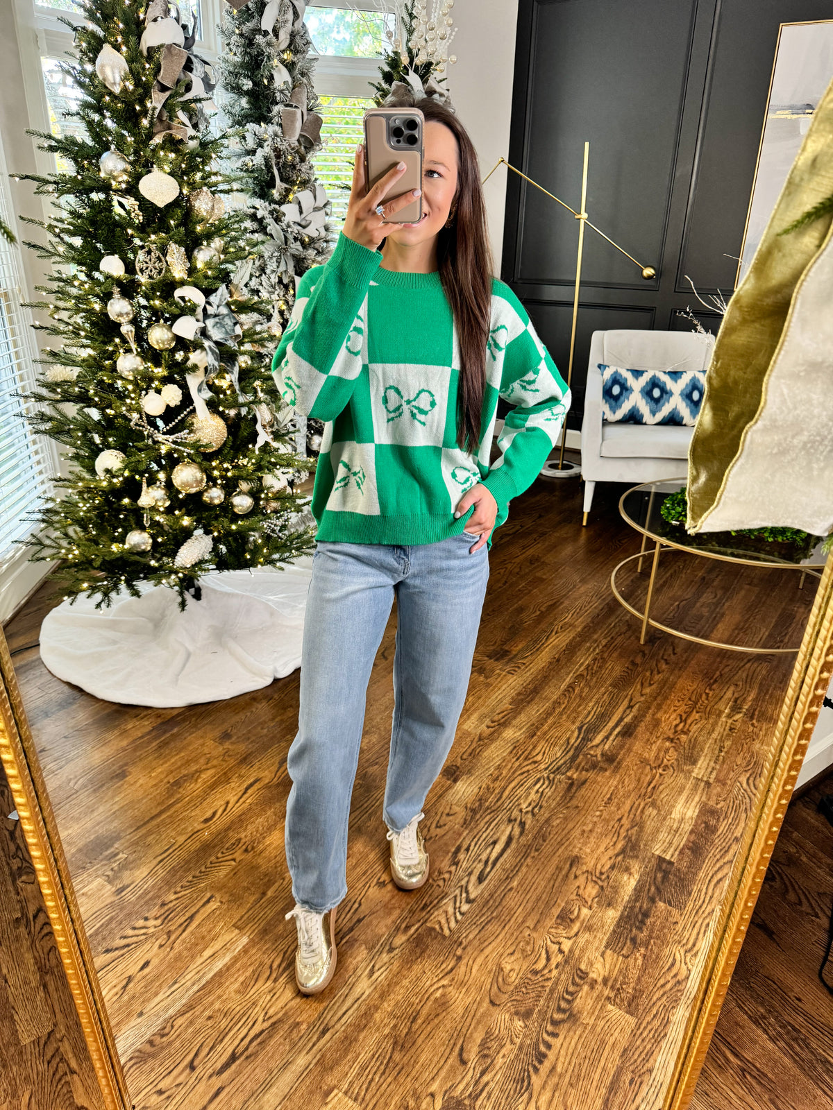 Green Christmas Bow Sweater