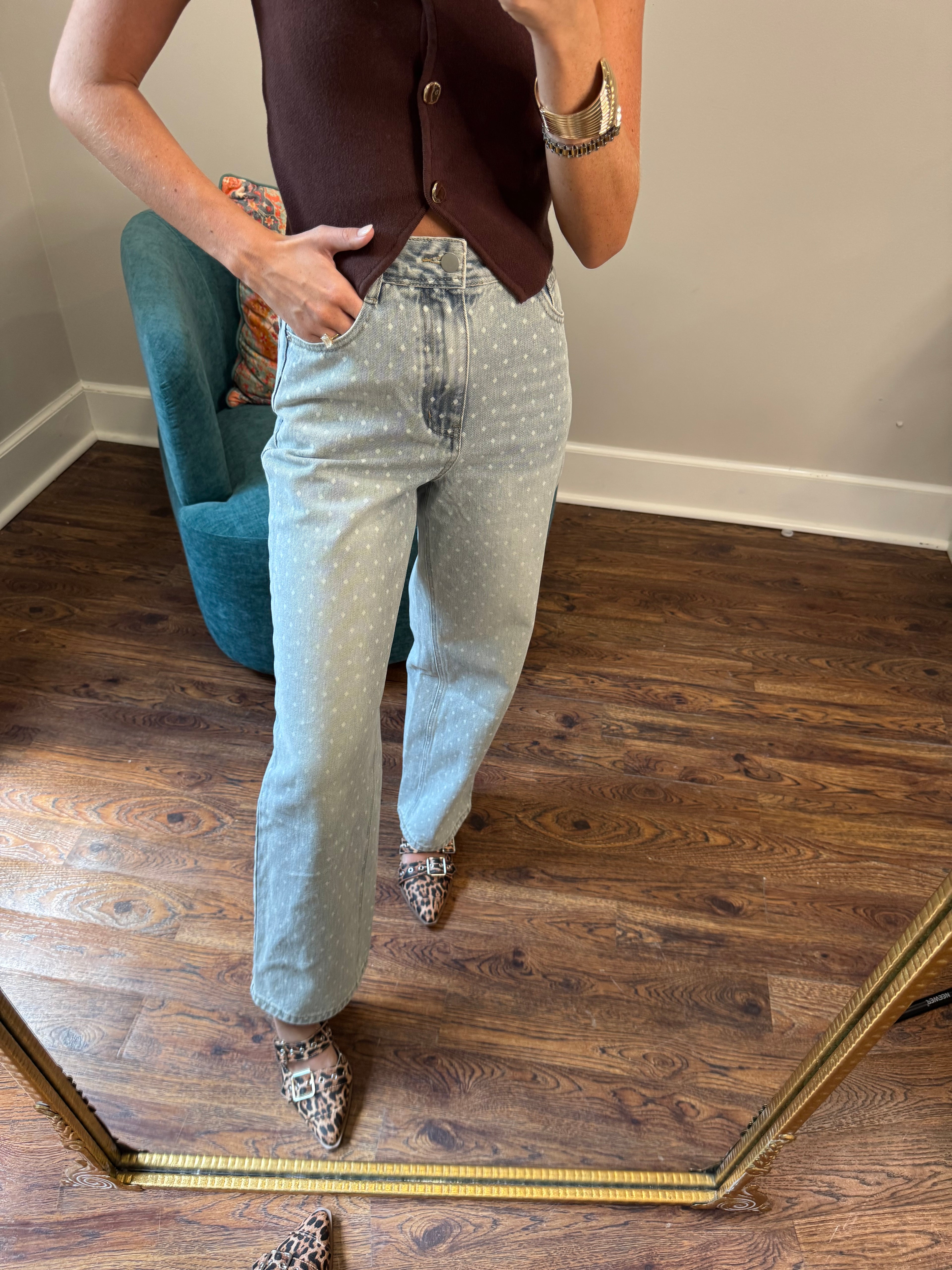Washed Polkadot Denim Jeans