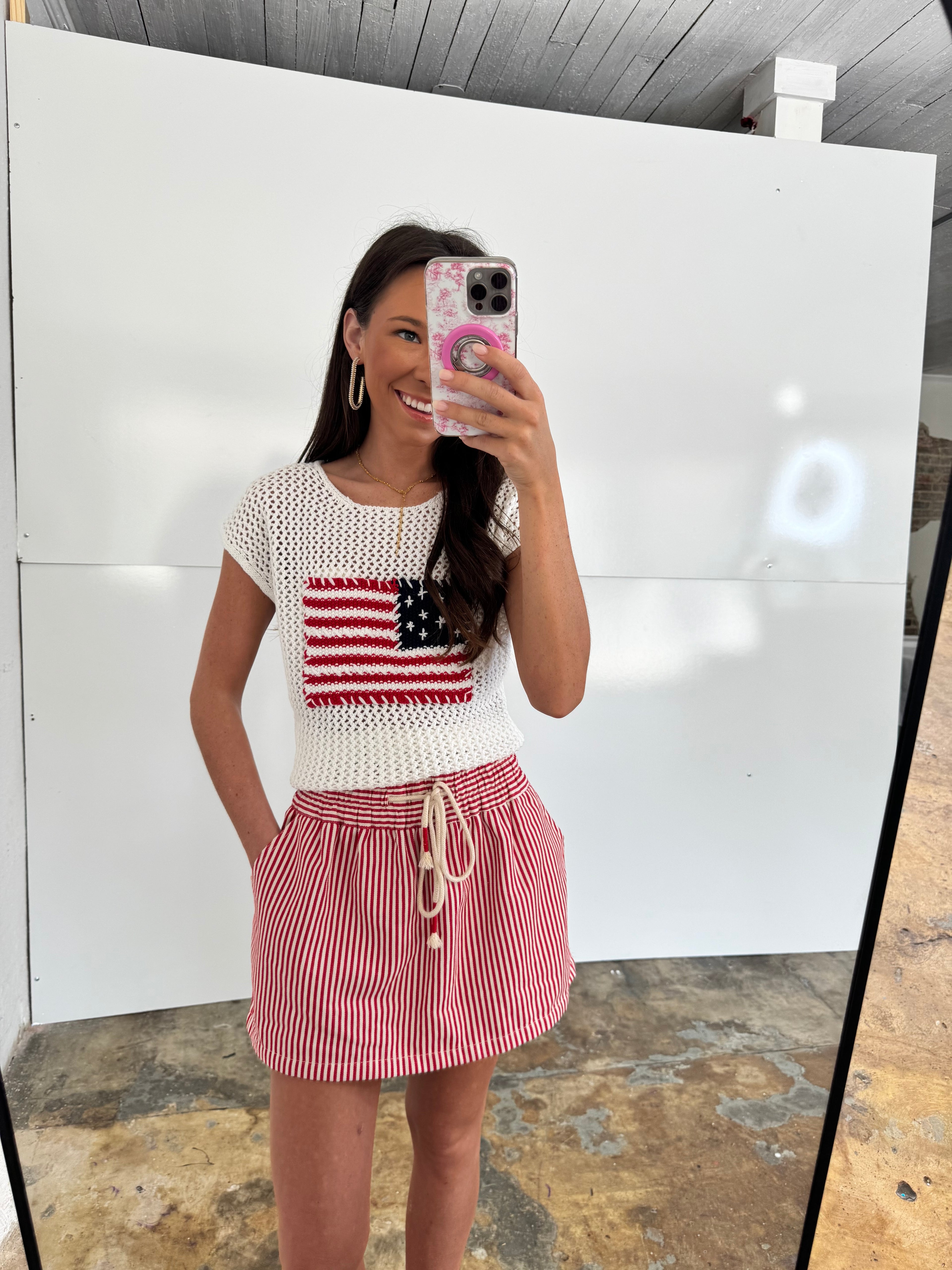 Red & White Striped Skort
