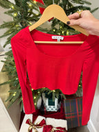 Red Cropped Long Sleeve Top