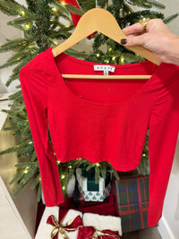 Red Cropped Long Sleeve Top