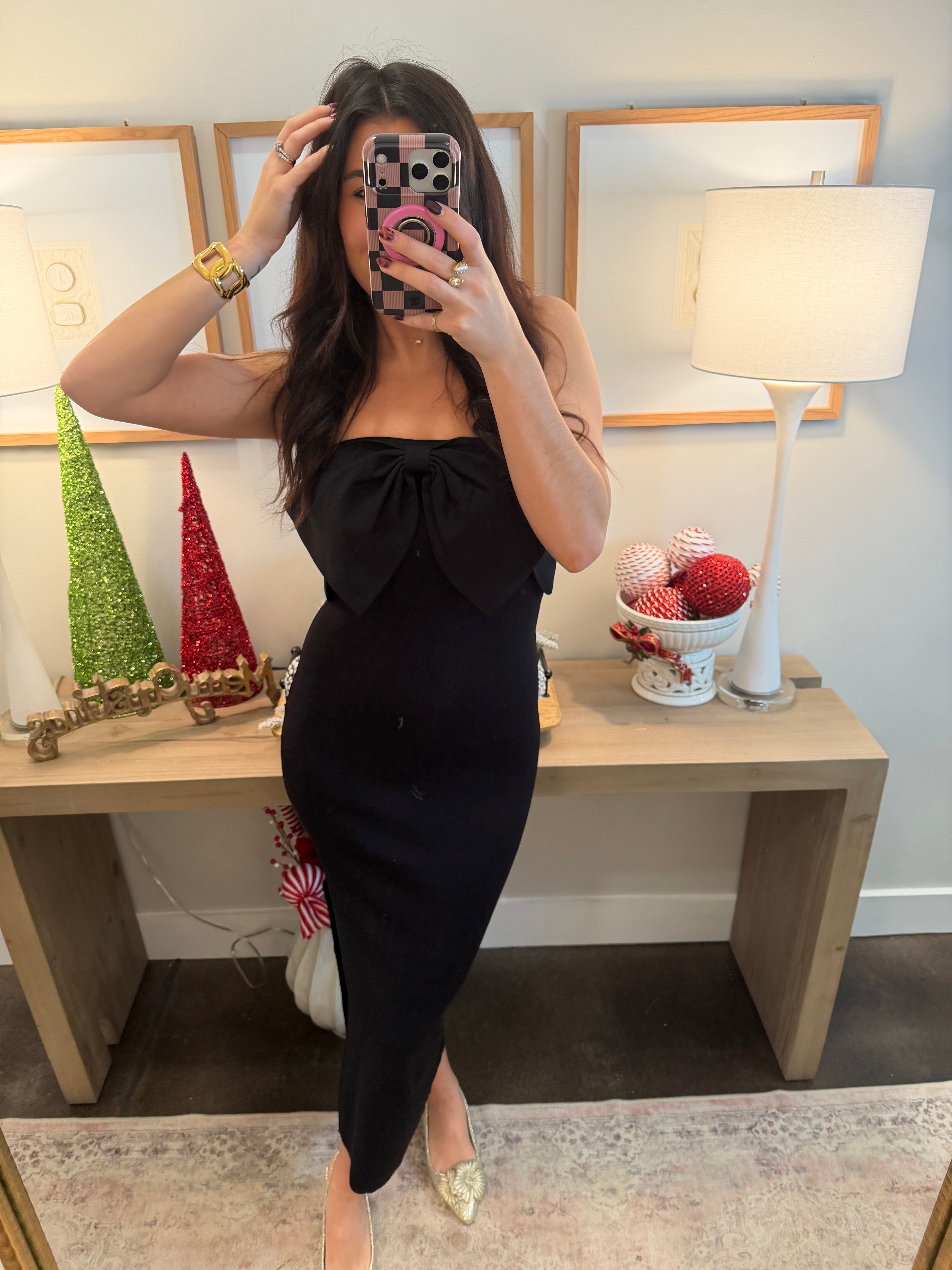 Black Bow Tie Midi Dress