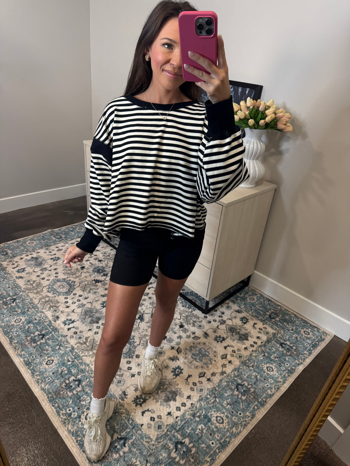 Karen Black & White Striped Top