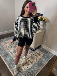 Karen Black & White Striped Top