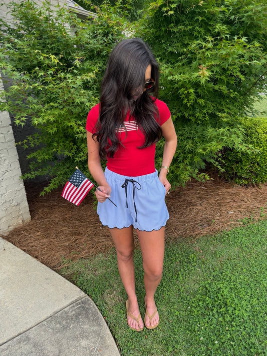 Blue Scallop Striped Shorts