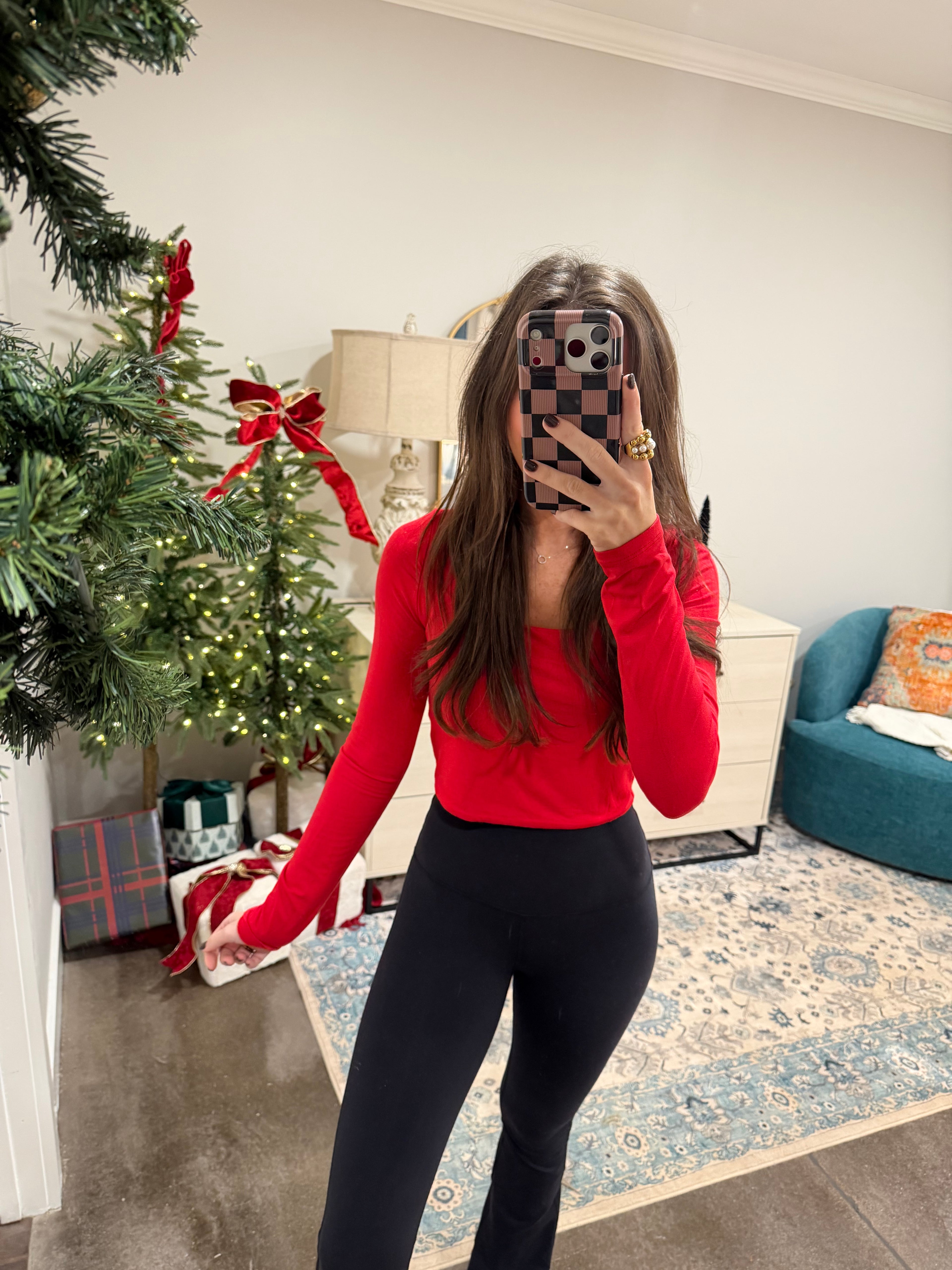 Red Cropped Long Sleeve Top