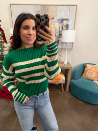 Green and Cream Striped Sweater