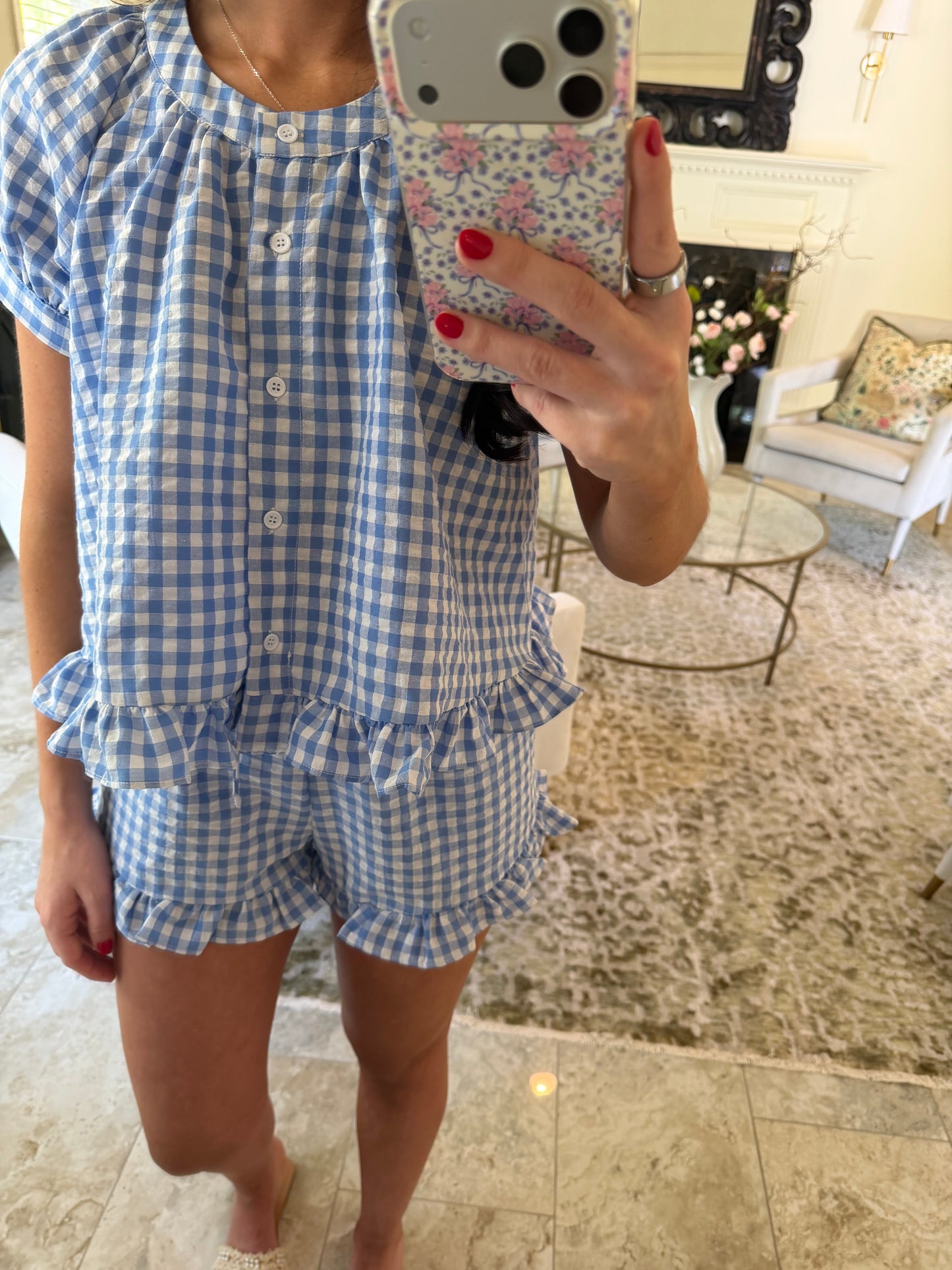 Blue Ruffle Gingham Set