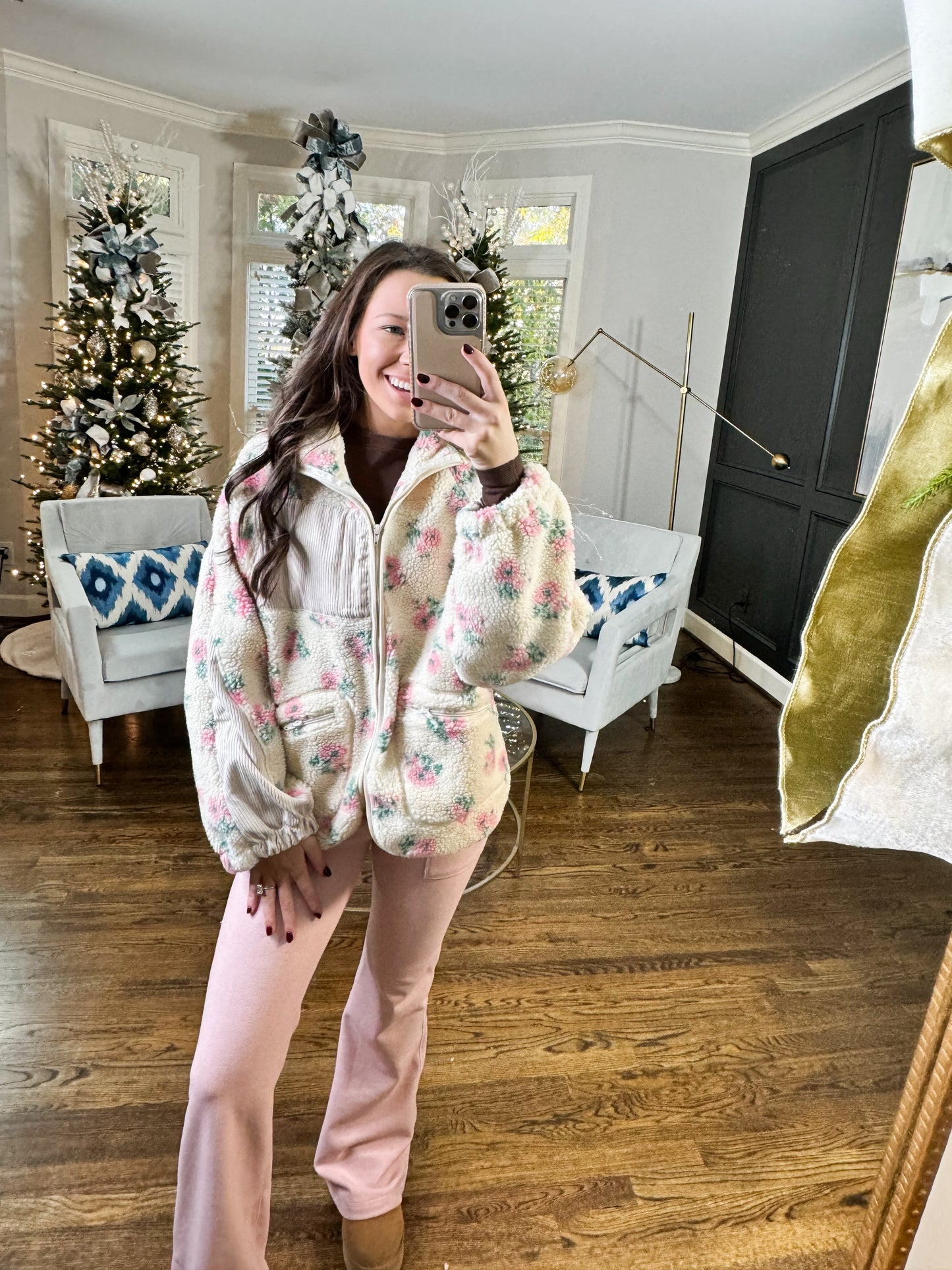 Pink Floral Zip-Up Jacket
