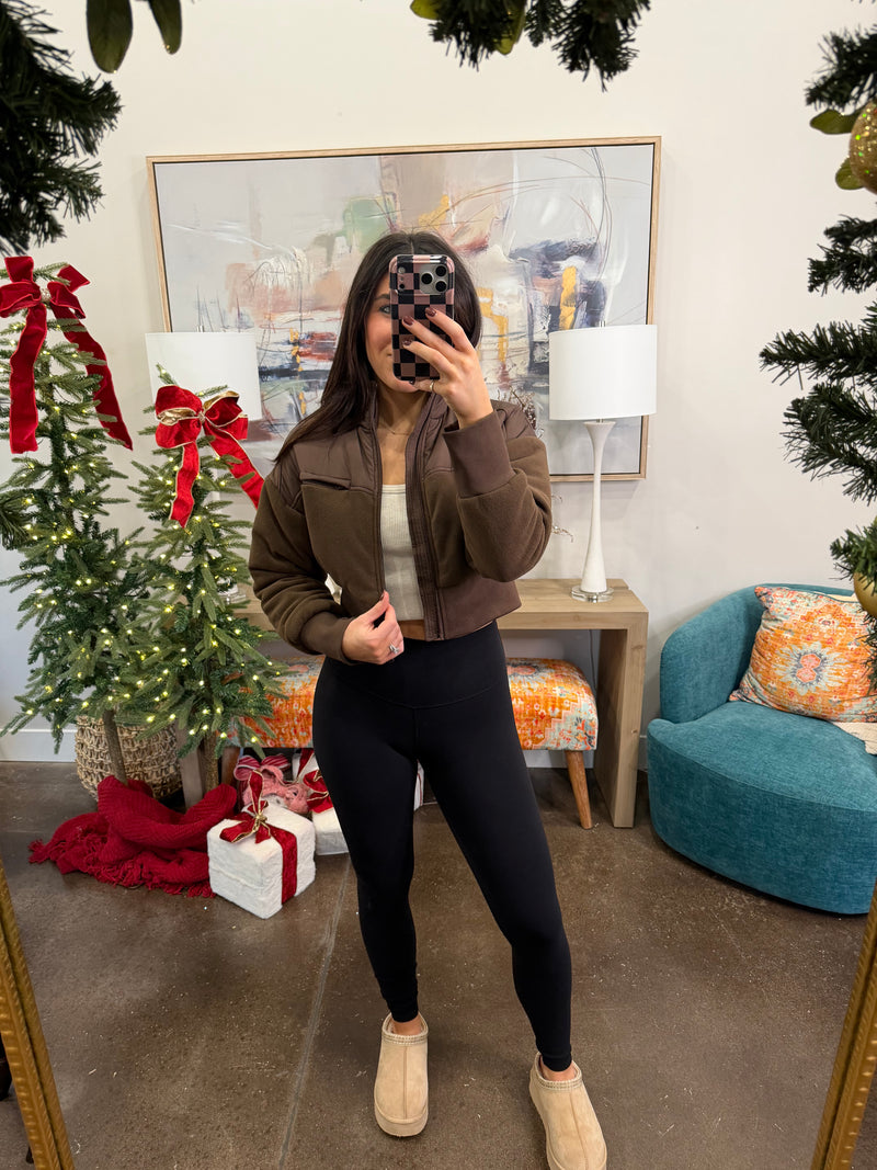 Brown Cropped Puffer Jacket