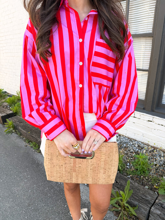 Liz Button Striped Top